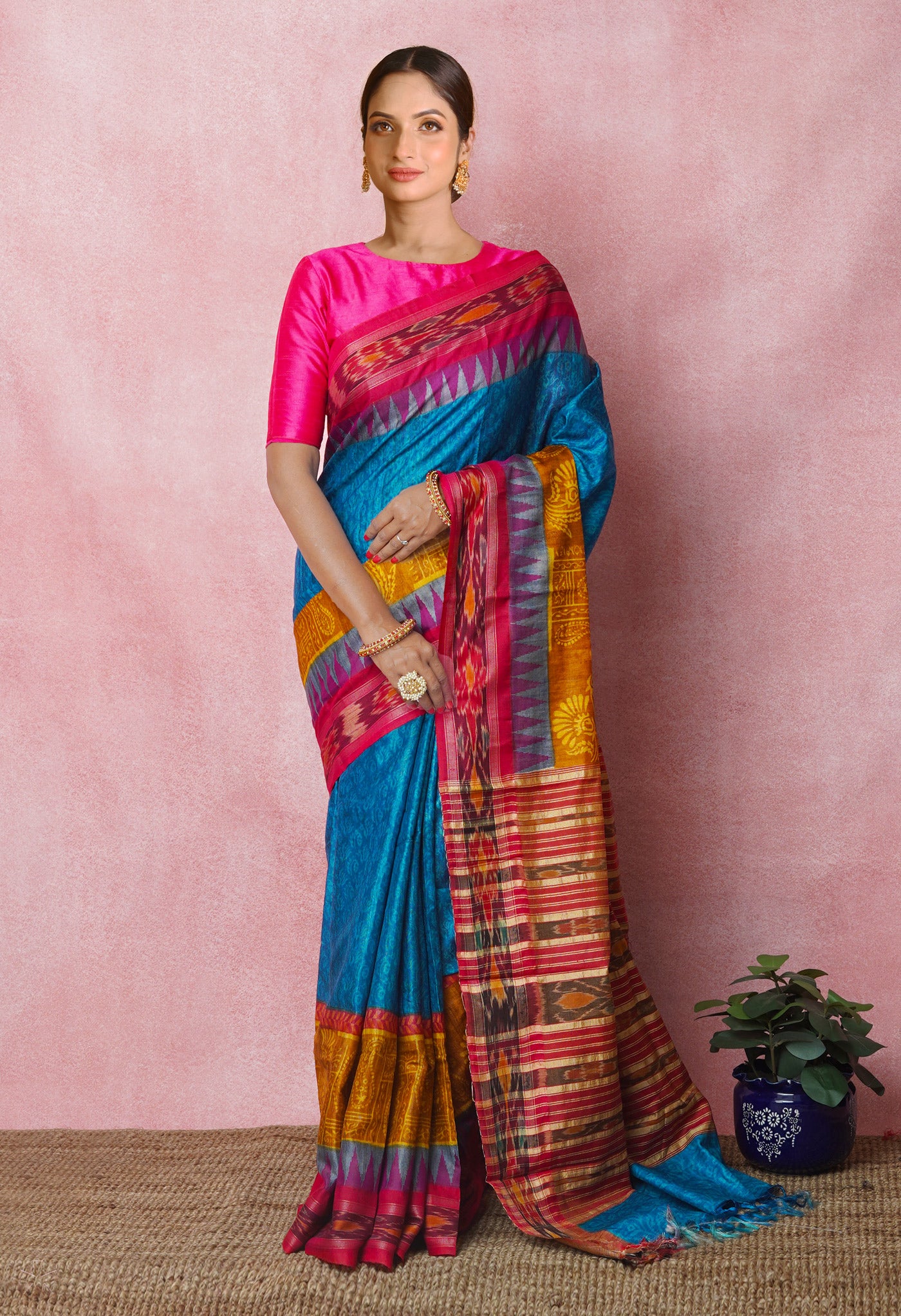 Blue Pure Handloom Printed Vidarbha Tussar Silk Saree-UNM75240