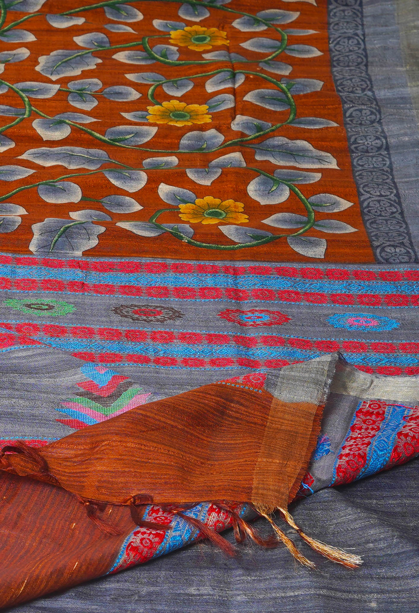 Brown Pure Handloom Printed Vidarbha Tussar Silk Saree
