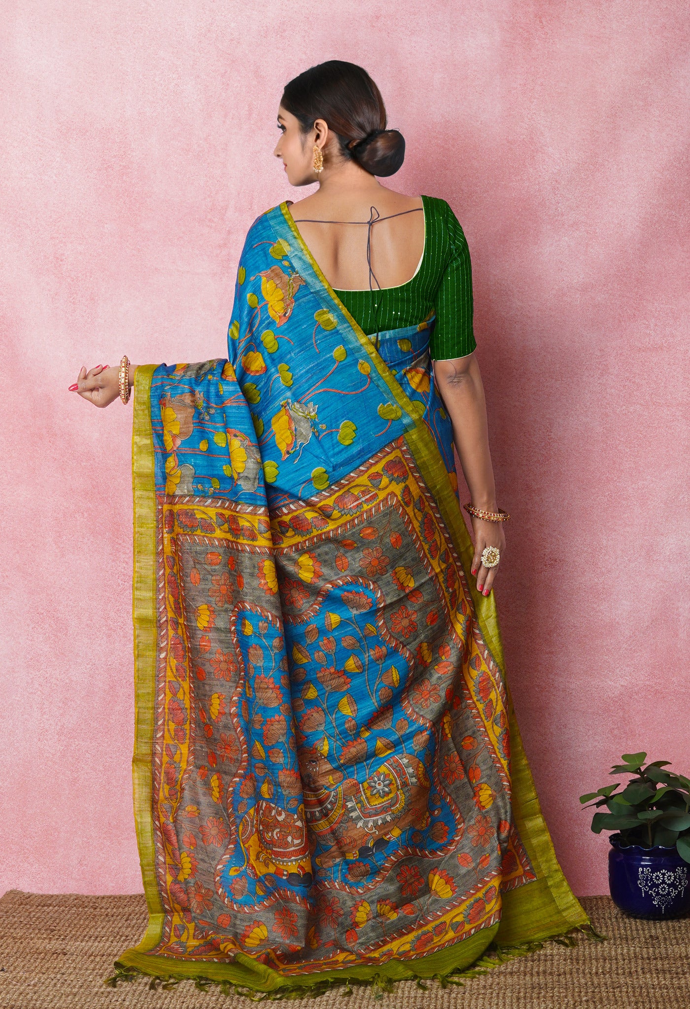 Blue Pure Handloom Printed Vidarbha Tussar Silk Saree