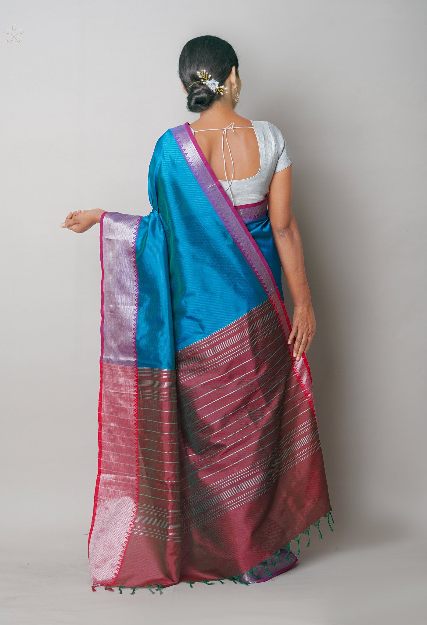 Peacock Blue Pure Handloom Mangalgiri Silk Saree-UNM75263