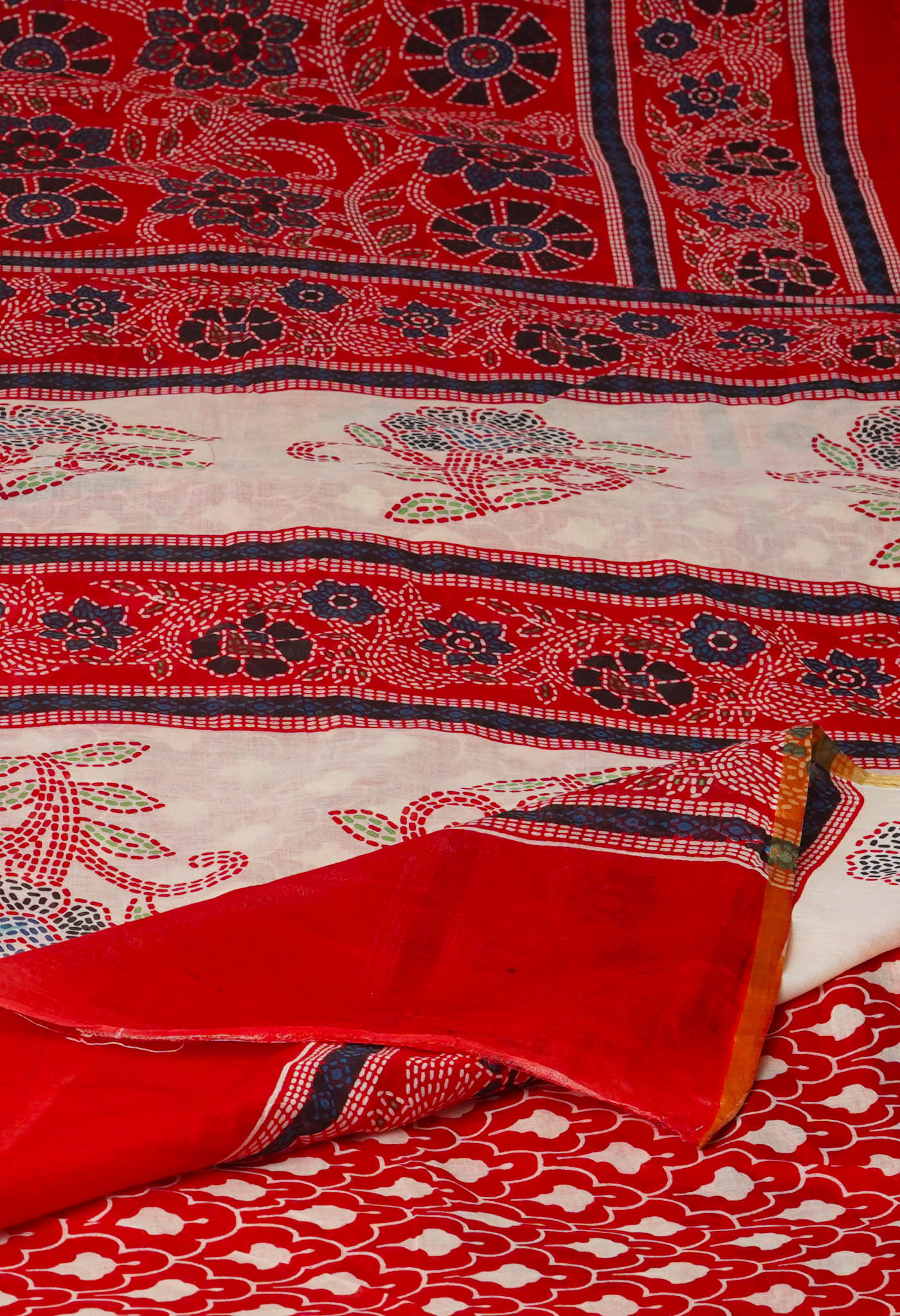 Red Pure Ajrakh Printed Superfine Mulmul Cotton Saree