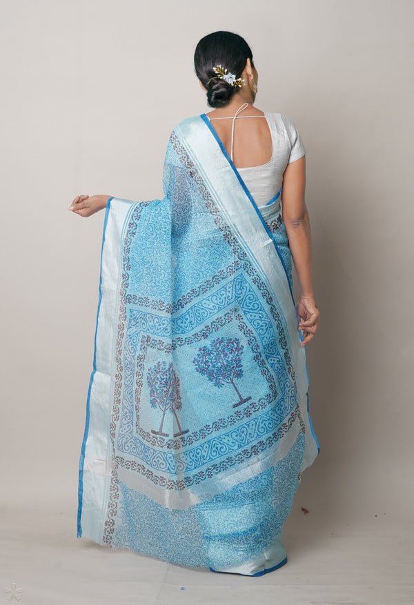 Blue Pure  Block Printed Kota Cotton Saree-UNM75322