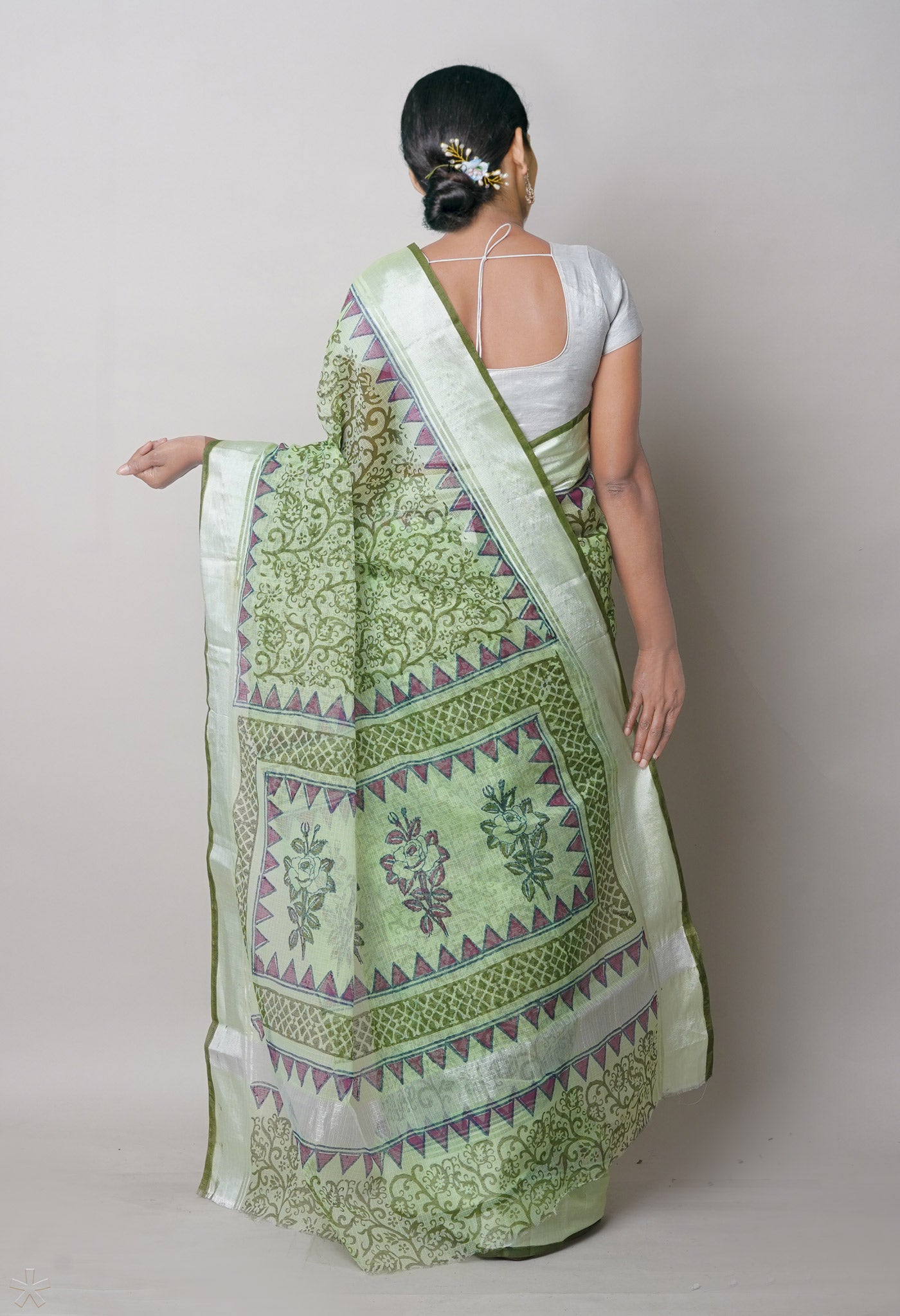 Green Pure  Block Printed Kota Cotton Saree-UNM75326