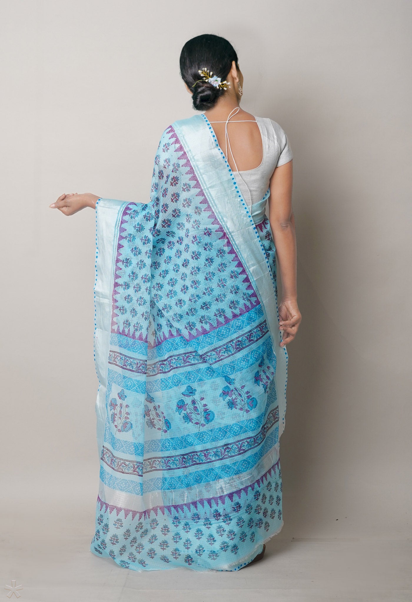 Blue Pure  Block Printed Kota Cotton Saree-UNM75327