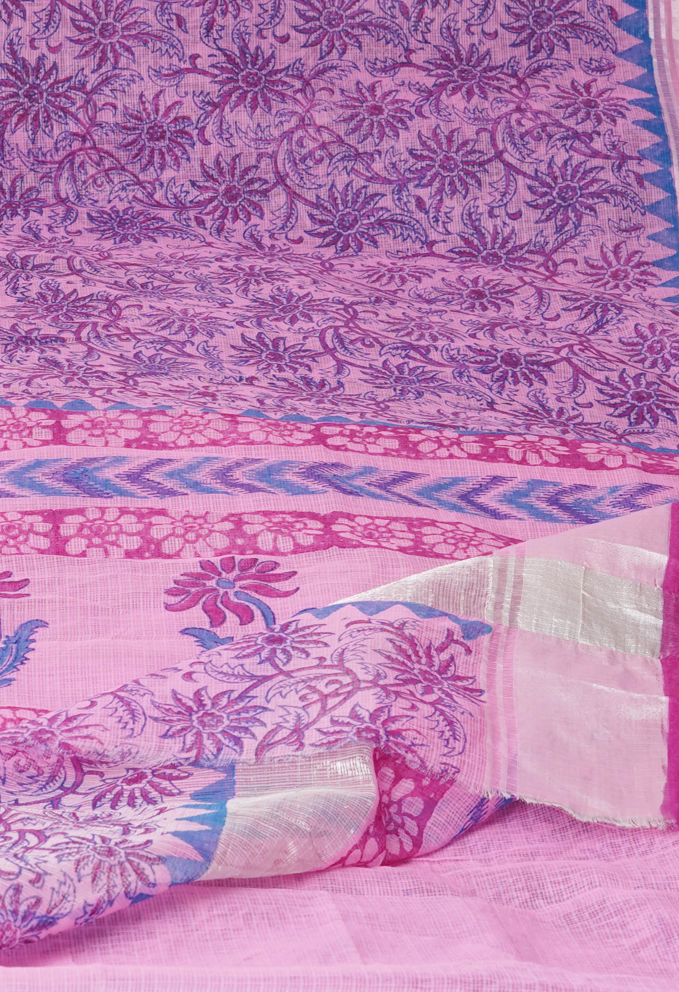 Pink Pure  Block Printed Kota Cotton Saree-UNM75328