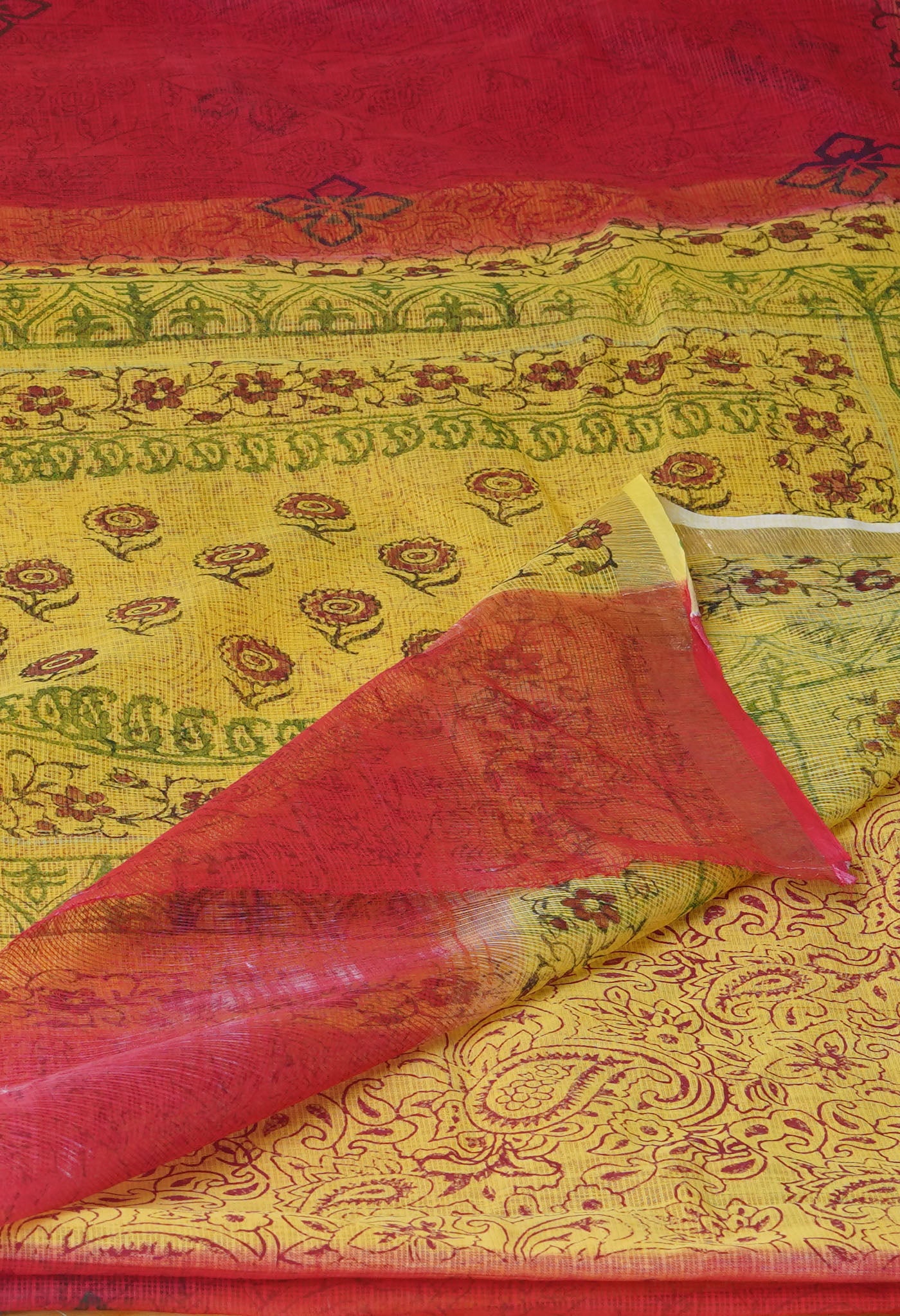 Red Pure  Block Printed Kota Cotton Saree-UNM75347