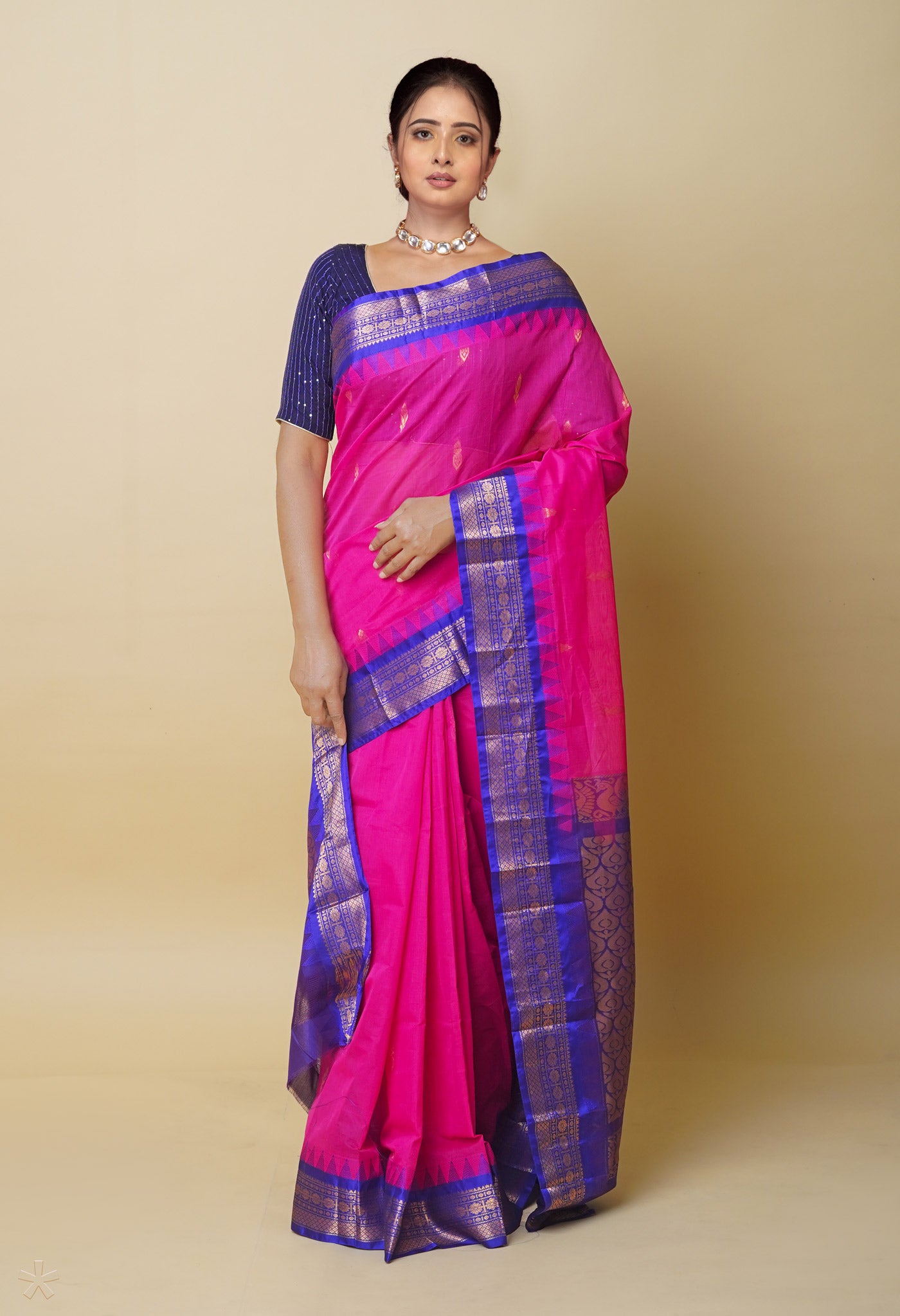 Pink Pure Handcrafted Gadwal cotton Saree