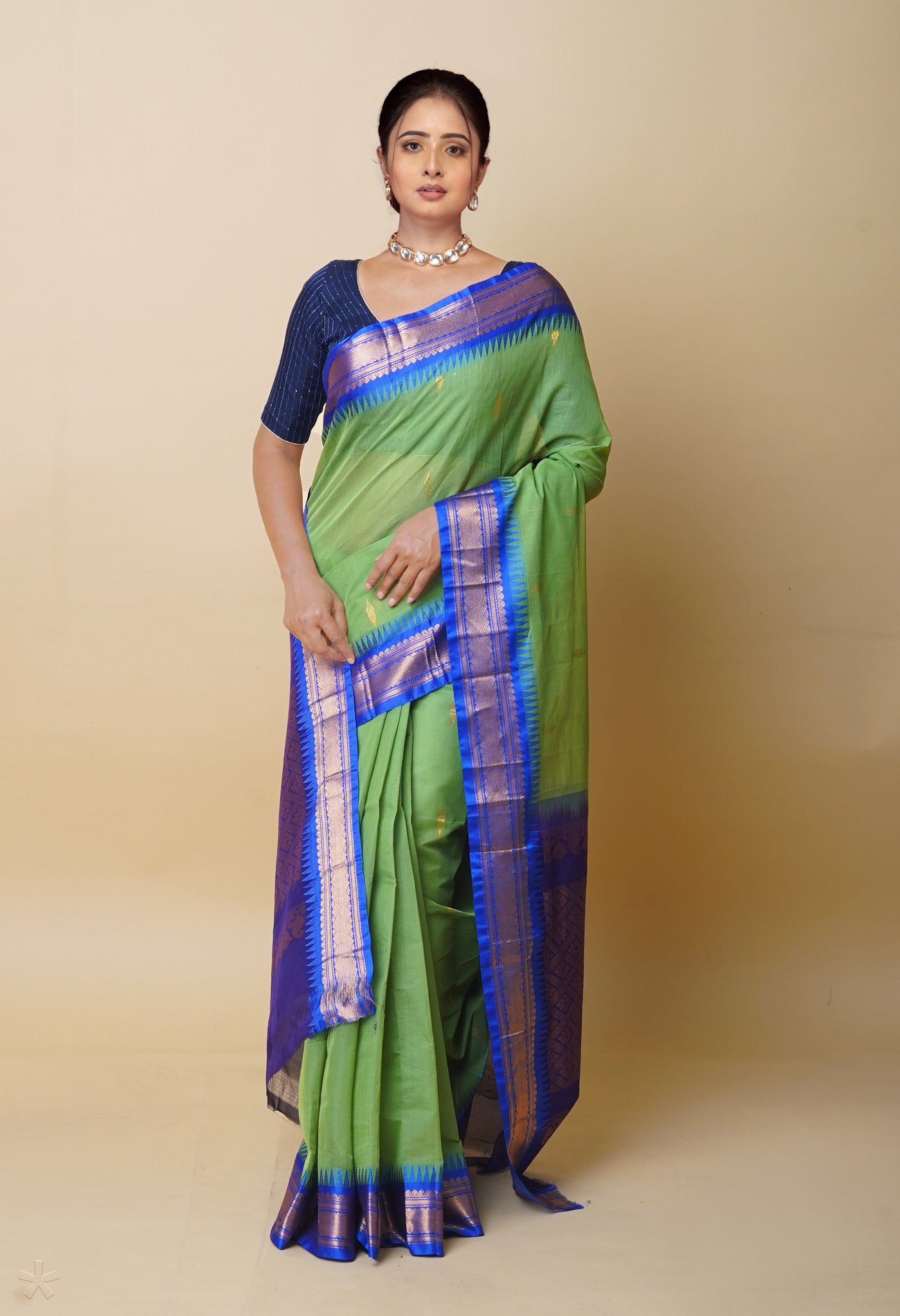 Olive Green Pure Handcrafted Gadwal cotton Saree