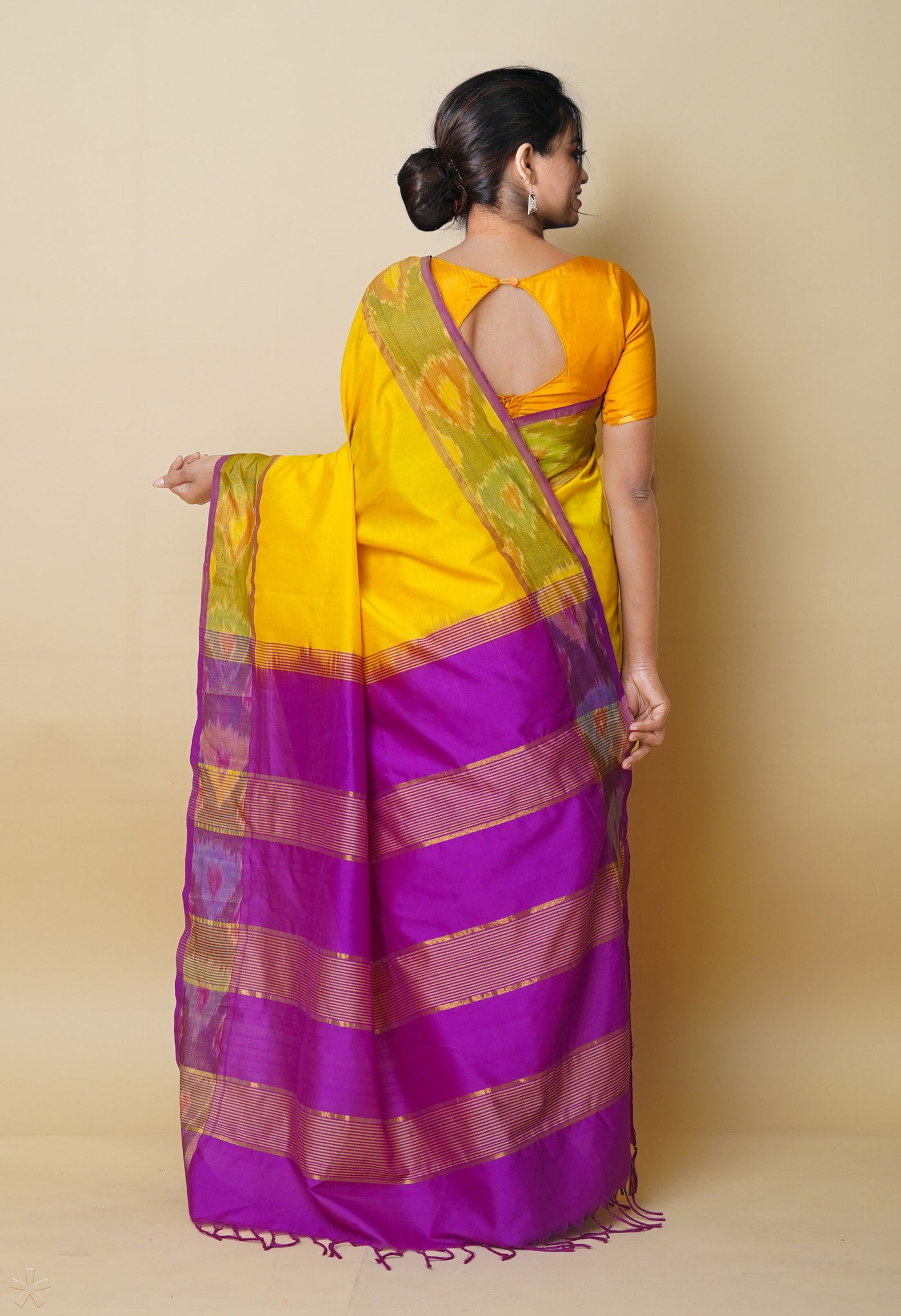 Yellow  Pochampally Cotton Silk Saree-UNM75393