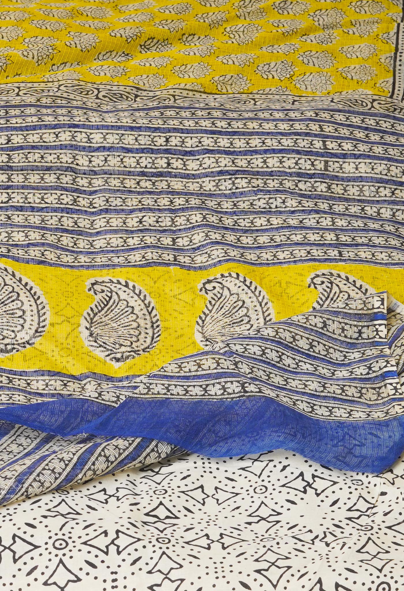 Yellow Pure Bagru Printed Kota Cotton Saree