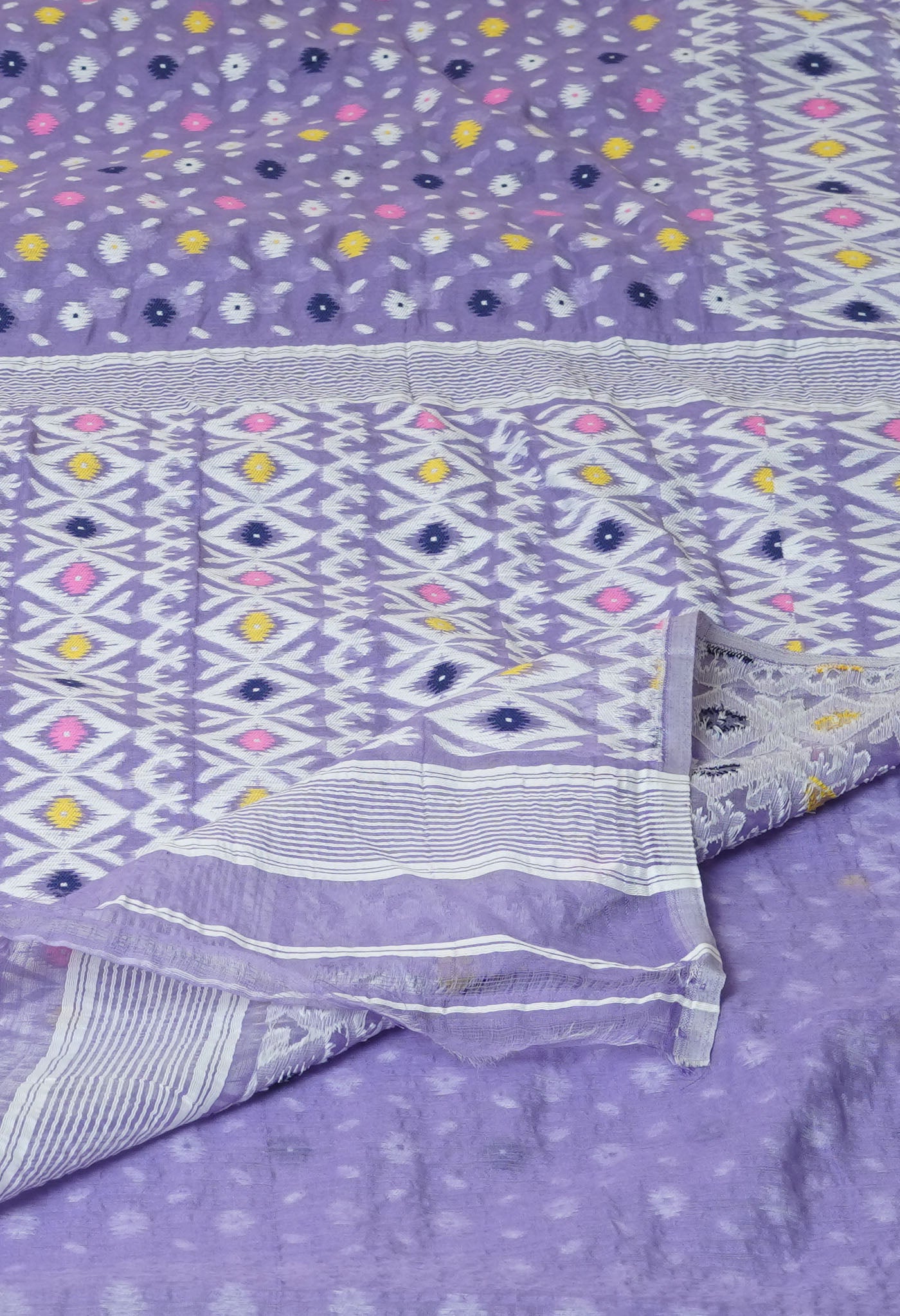 Lavender Jamdhani Bengal Cotton Silk Saree