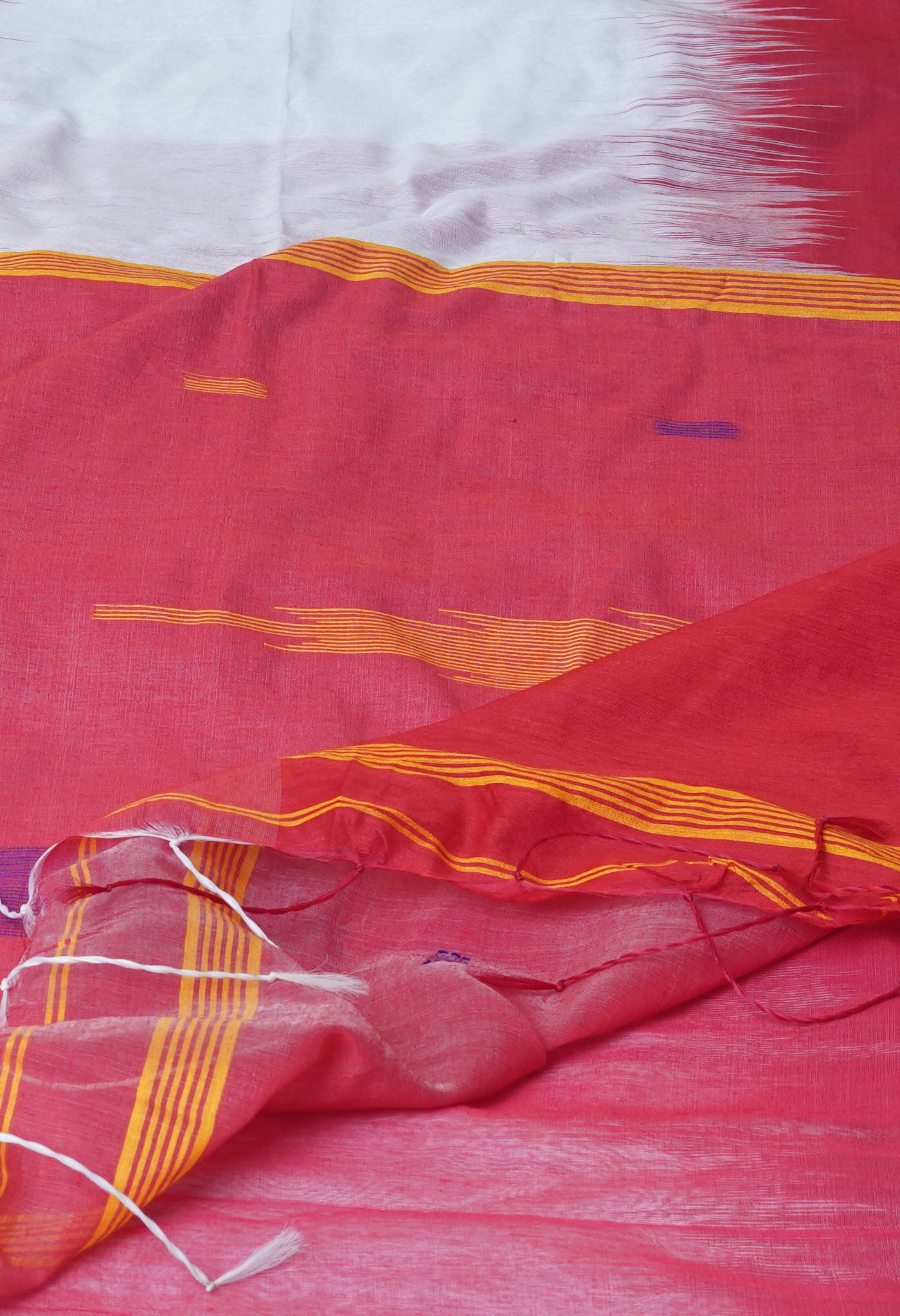 White-Red Pure Handloom Bengal Linen Saree