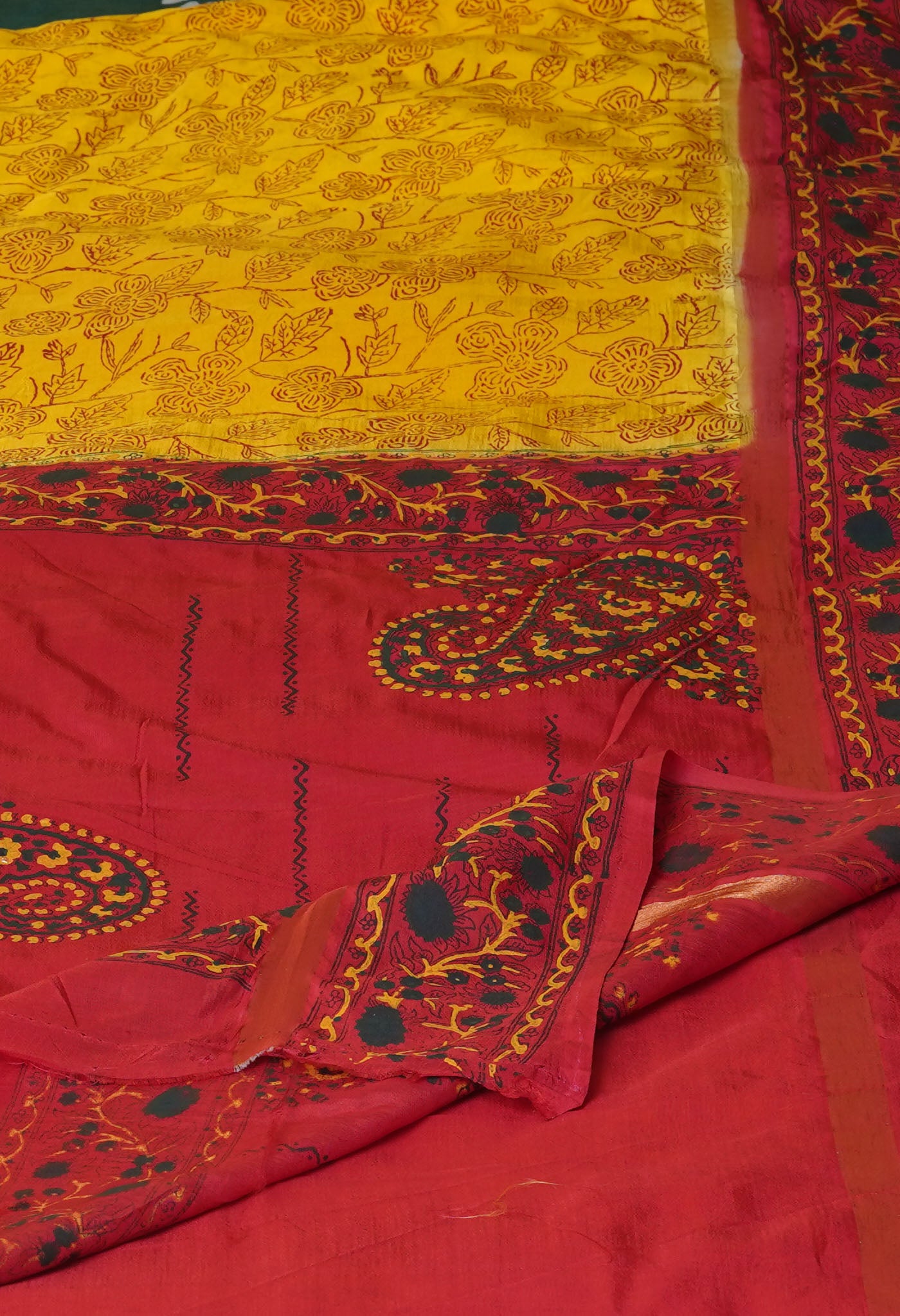 Yellow-Red  Dyed Printed Summer Bangalore Soft Silk Saree-UNM75446
