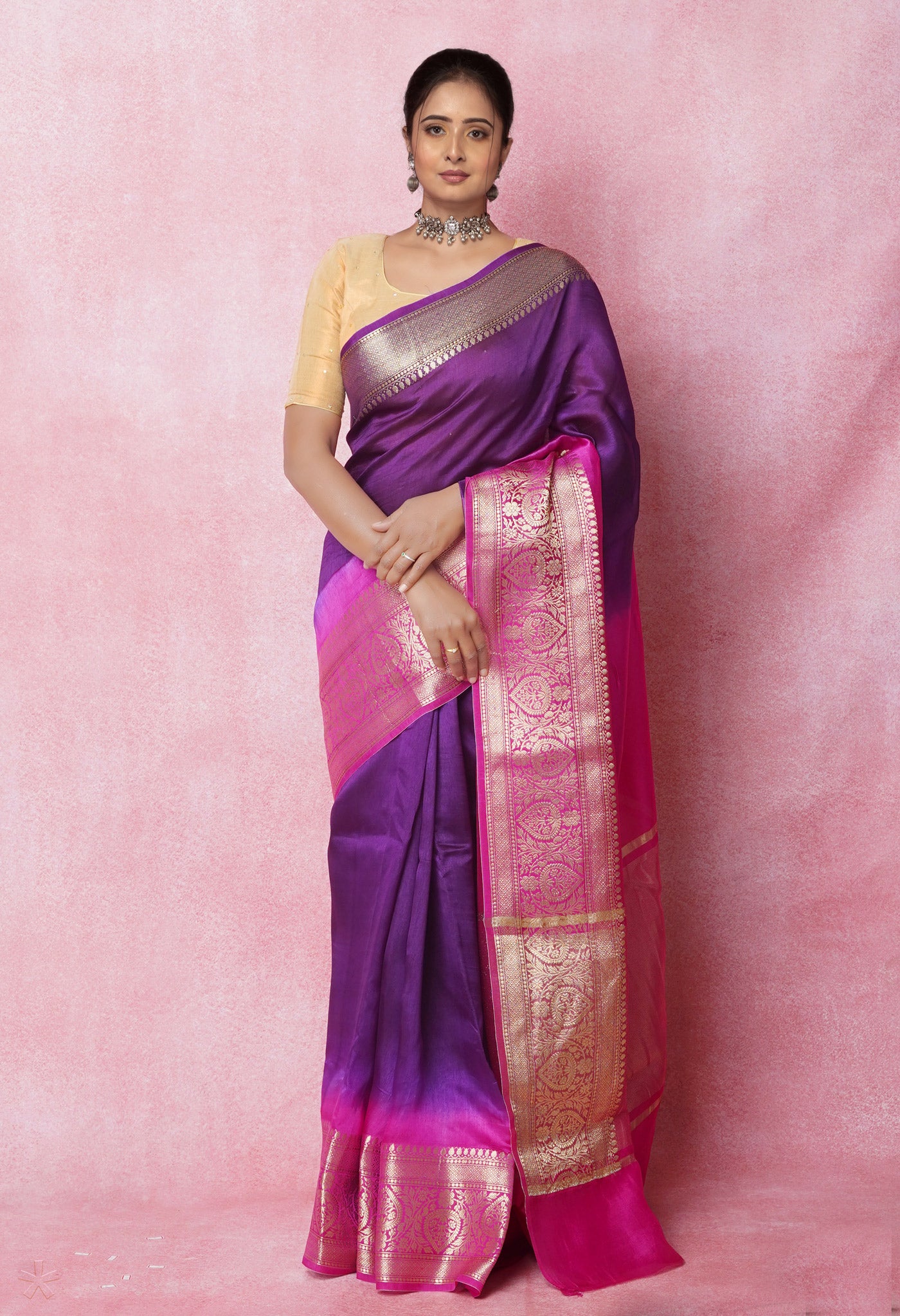 Purple Pure Dyed Banarasi Chiniya Silk Saree
