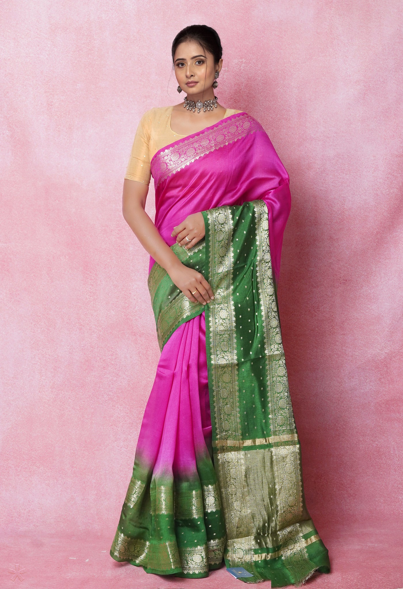 Pink Pure Dyed Banarasi Chiniya Silk Saree