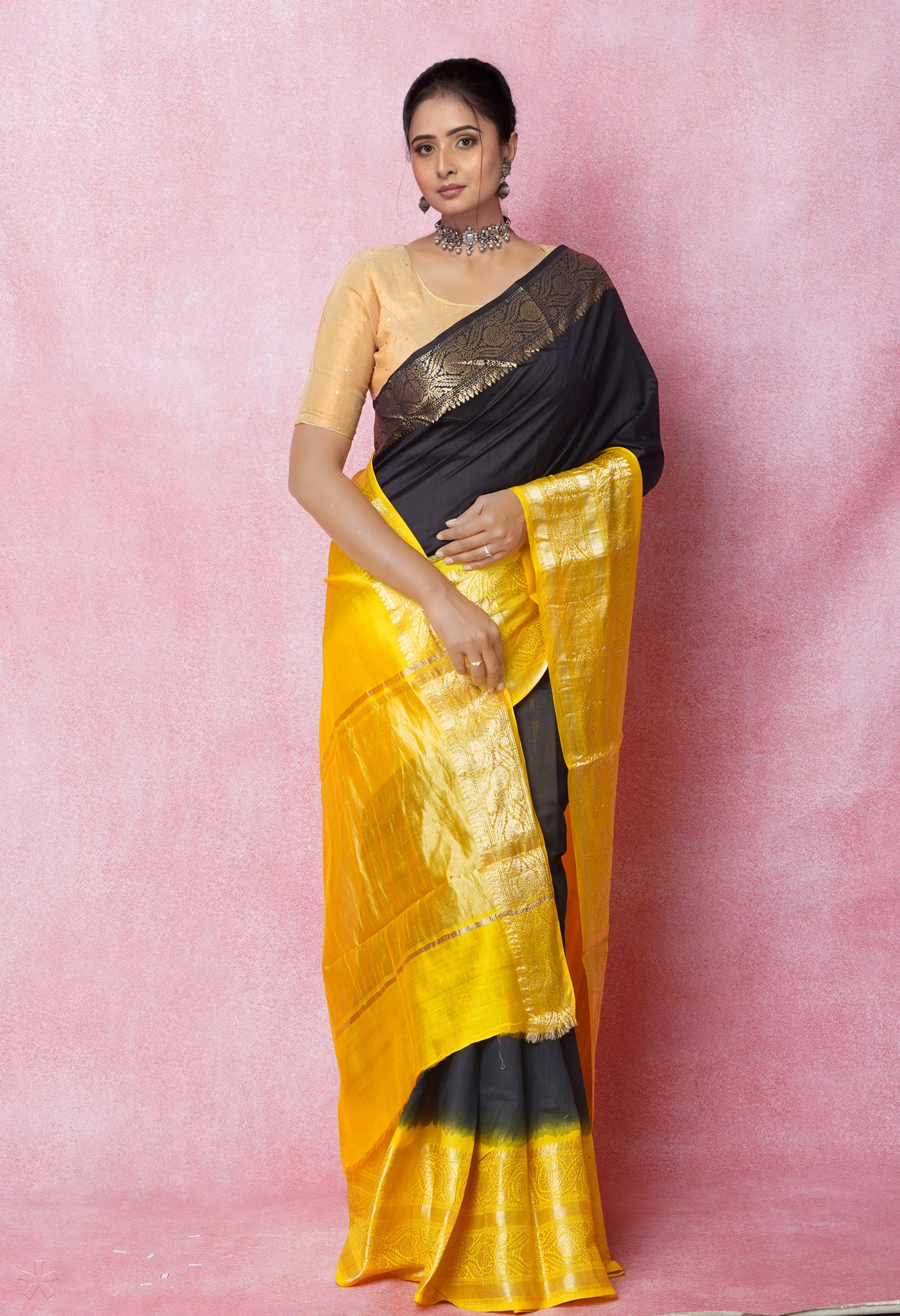 Black Pure Dyed Banarasi Chiniya Silk Saree