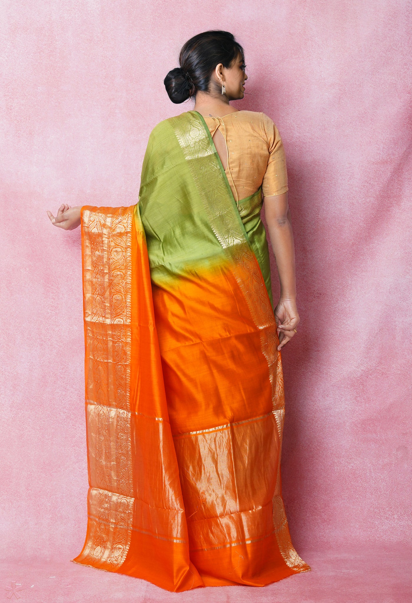 Olive Green Pure Dyed Banarasi Chiniya Silk Saree