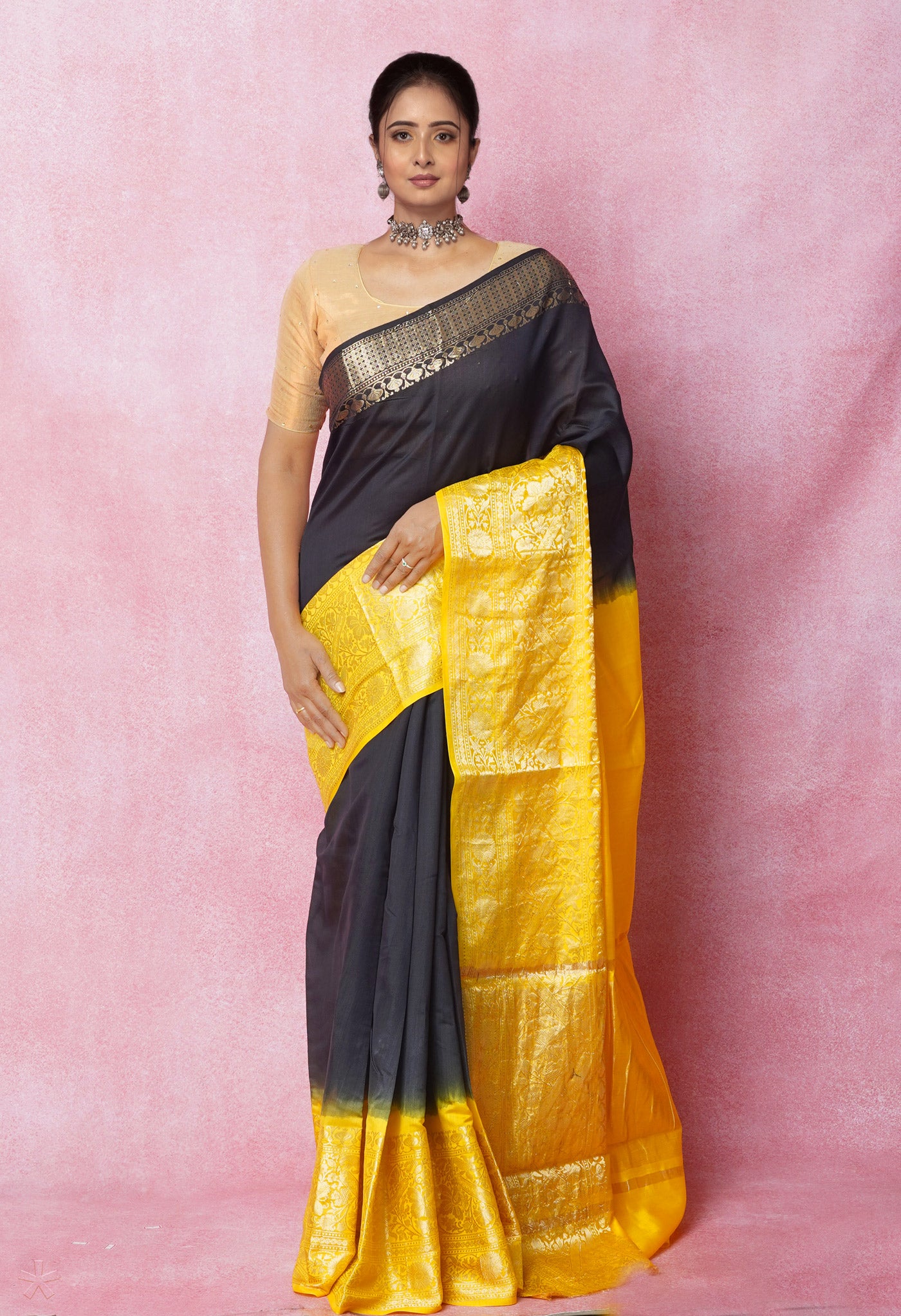 Black Pure Dyed Banarasi Chiniya Silk Saree