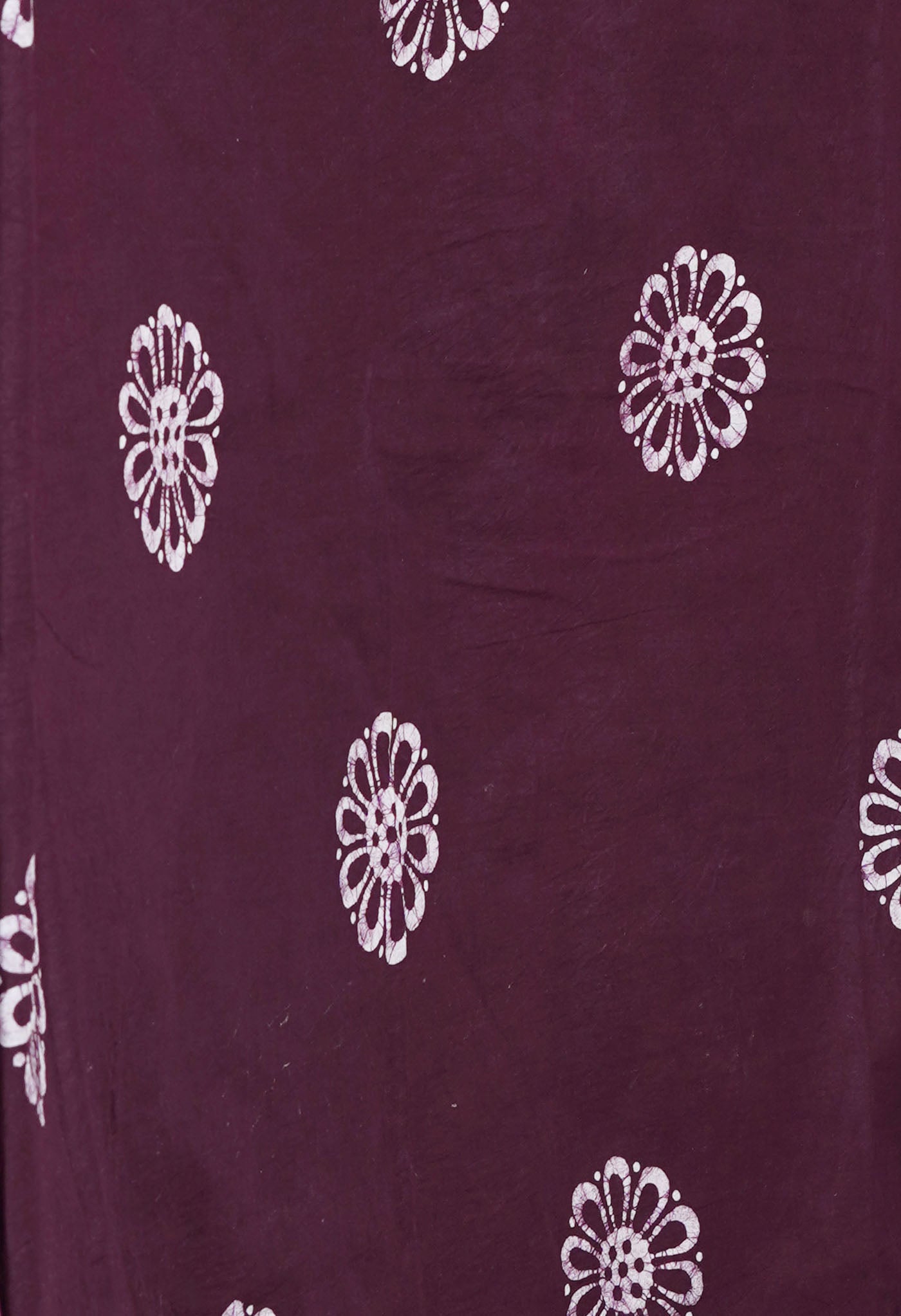 Ivory-Dark Purple Pure Wax Batik Hand Block Printed Superfine Mulmul Cotton Saree