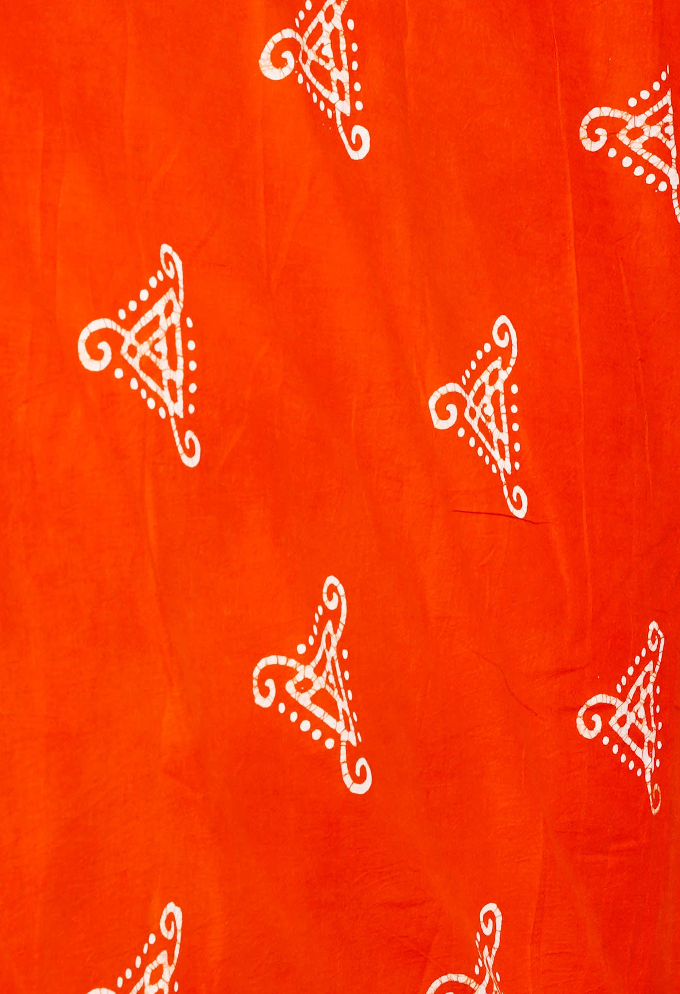 Ivory-Orange Pure  Wax Batik Hand Block Printed Superfine Mulmul Cotton Saree