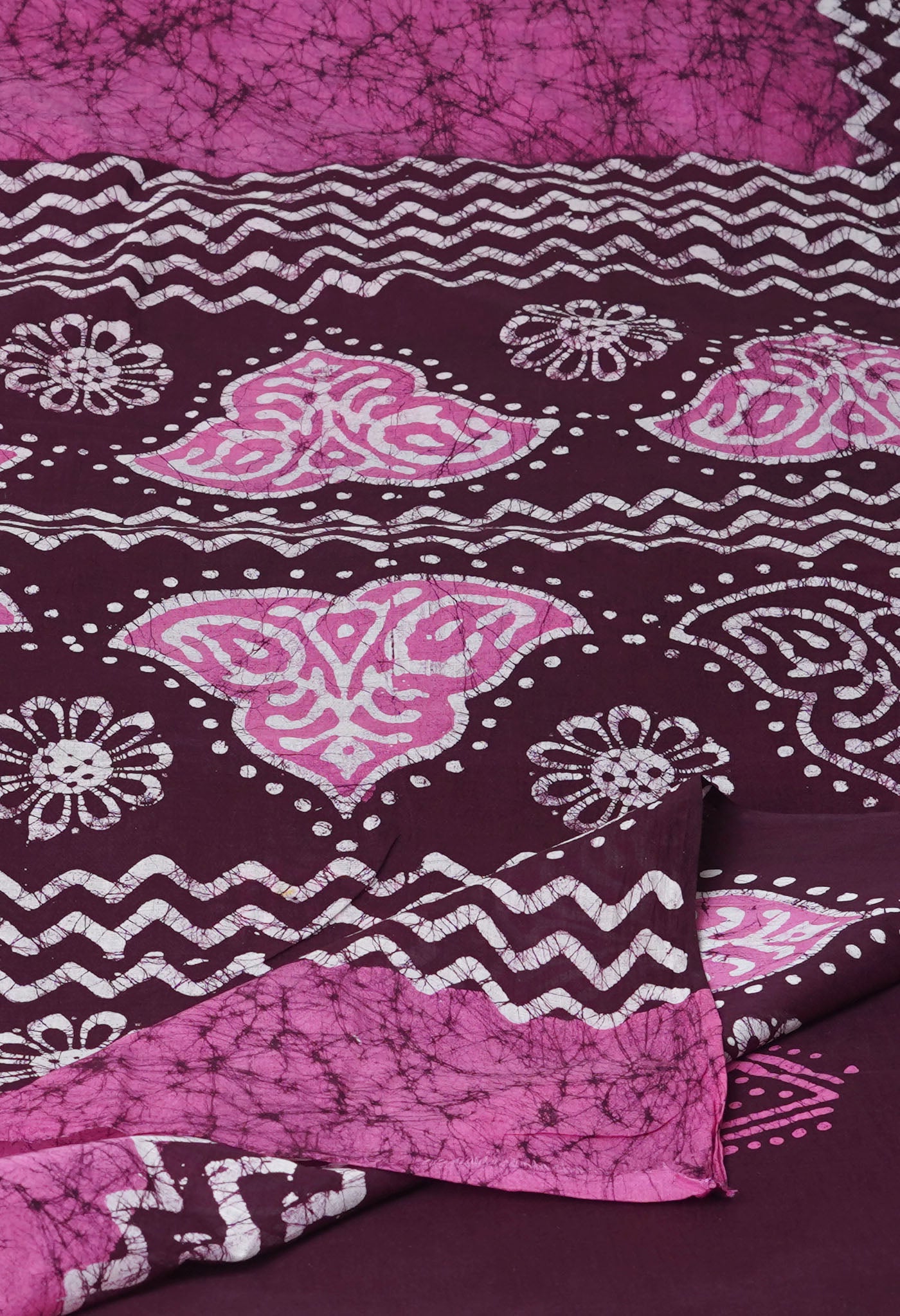 Pink Pure Batik Printed Soft Cotton Saree