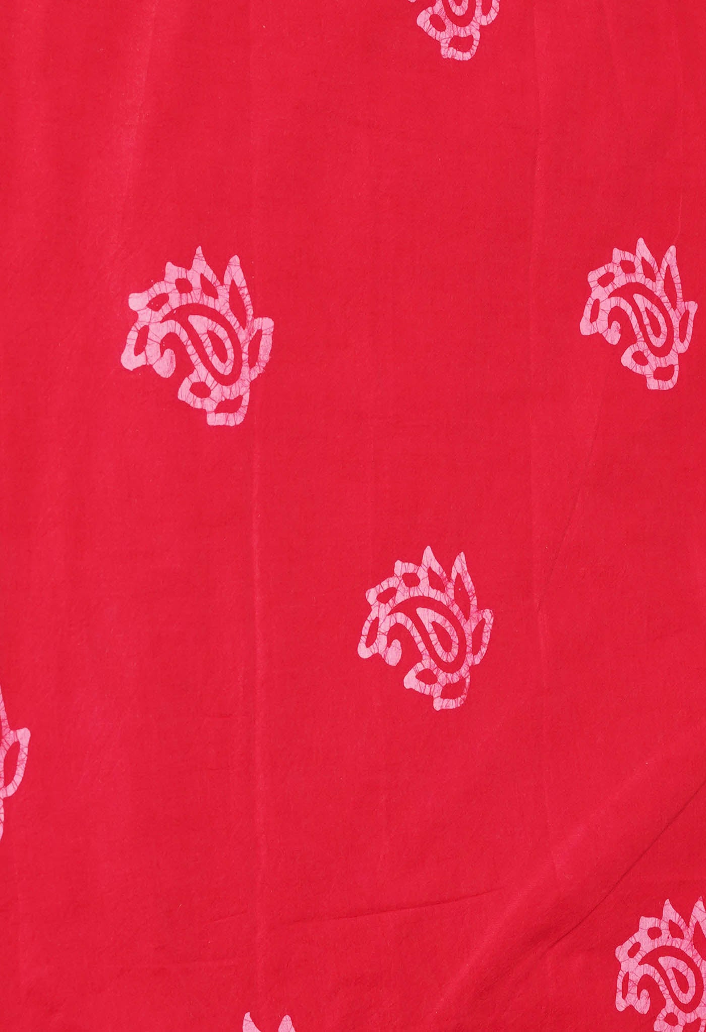 Pink-Red Pure  Wax Batik Hand Block Printed Superfine Mulmul Cotton Saree