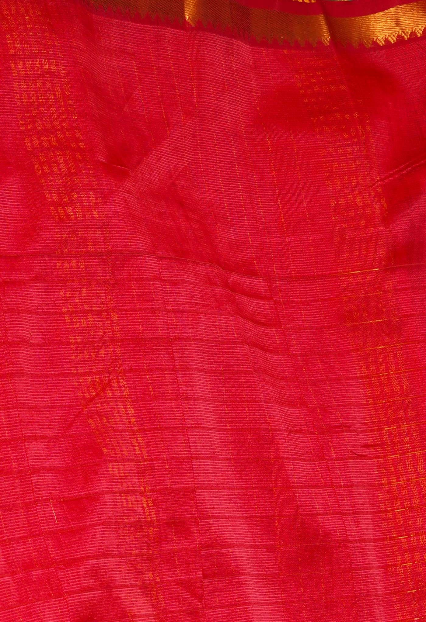 Red Pure  Zari Weaving Checks Mangalgiri Soft Silk Saree