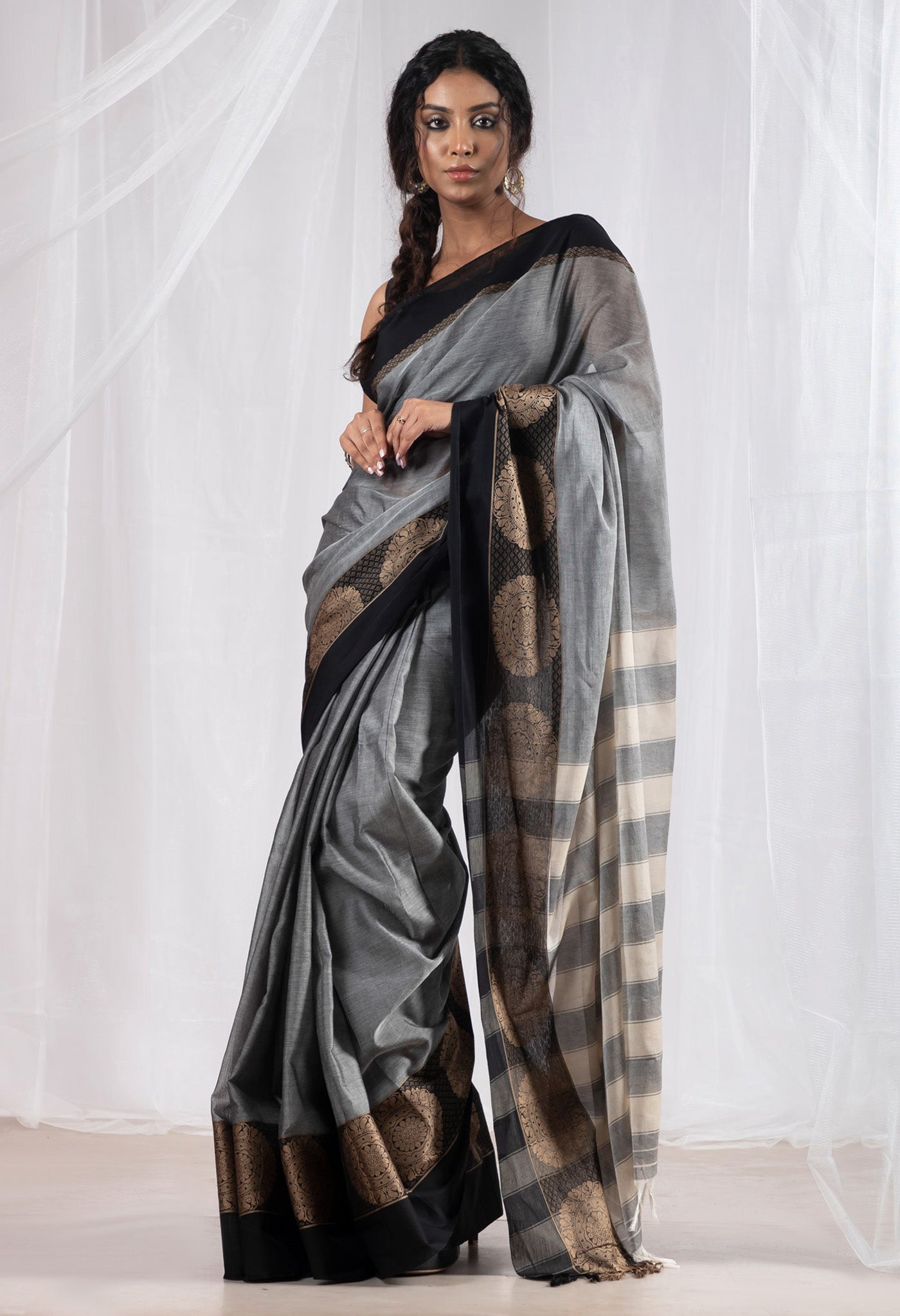 Grey Pure Handloom Narayani Cotton Saree