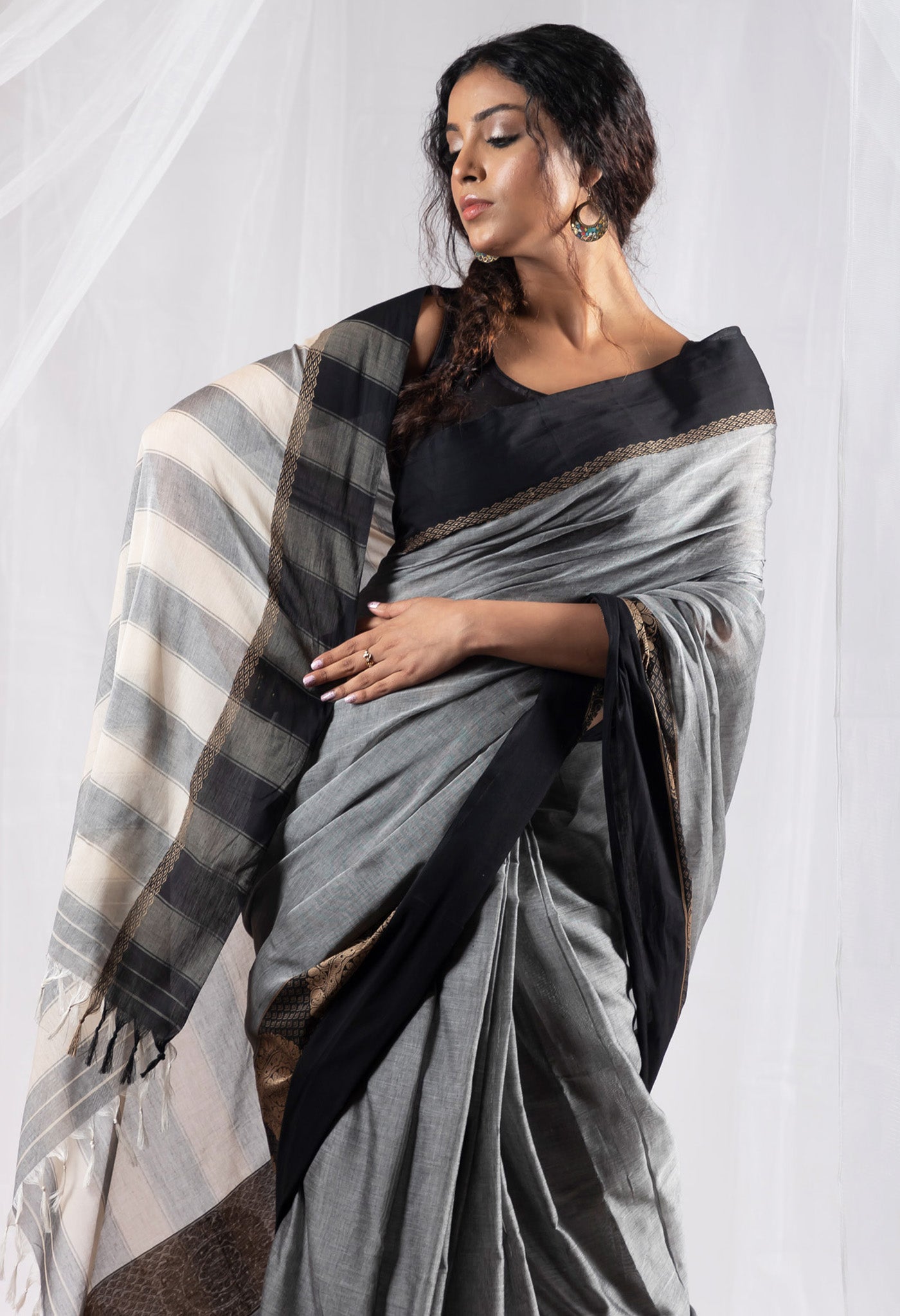 Grey Pure Handloom Narayani Cotton Saree