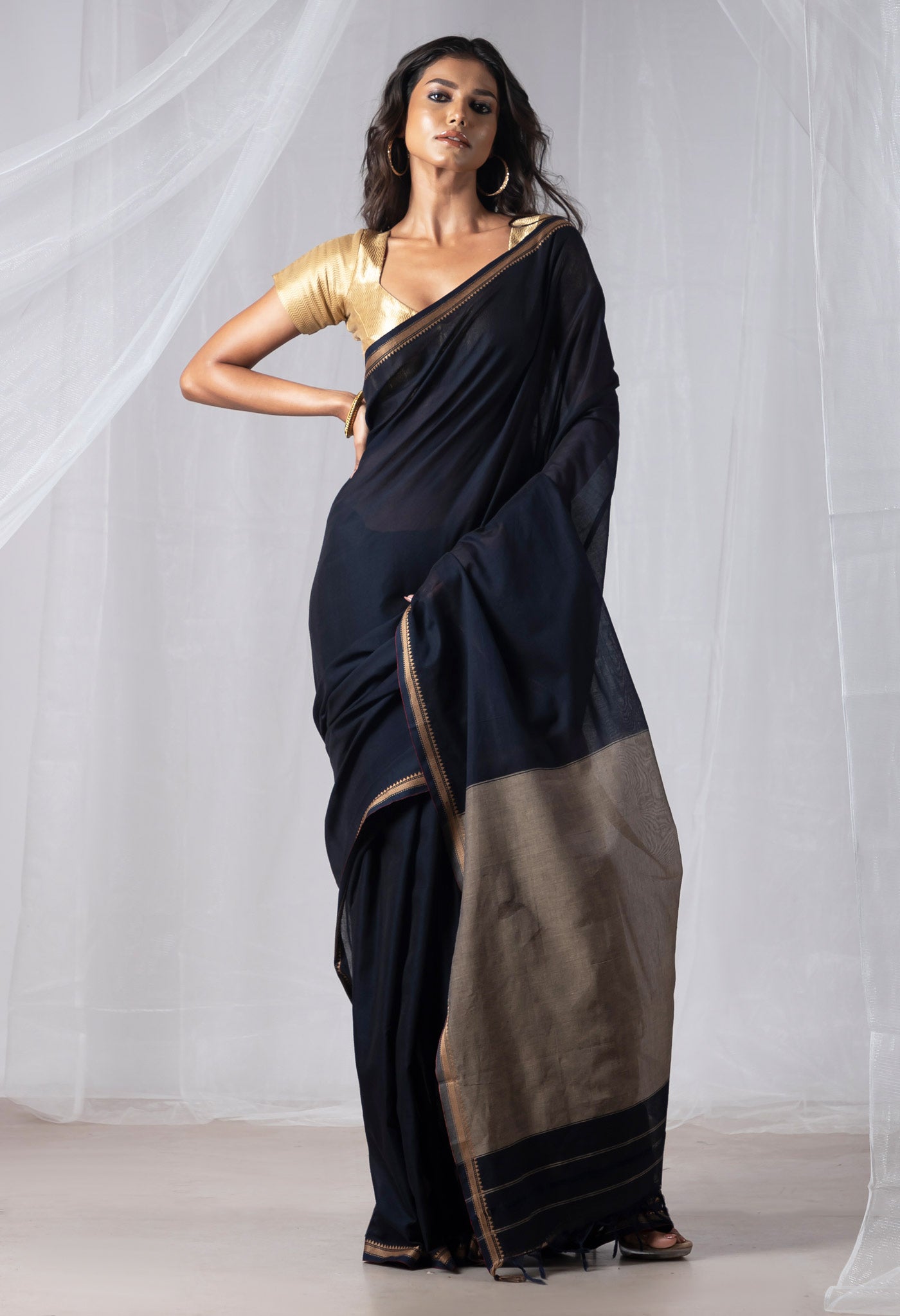 Black Pure Handloom Narayani Cotton Saree