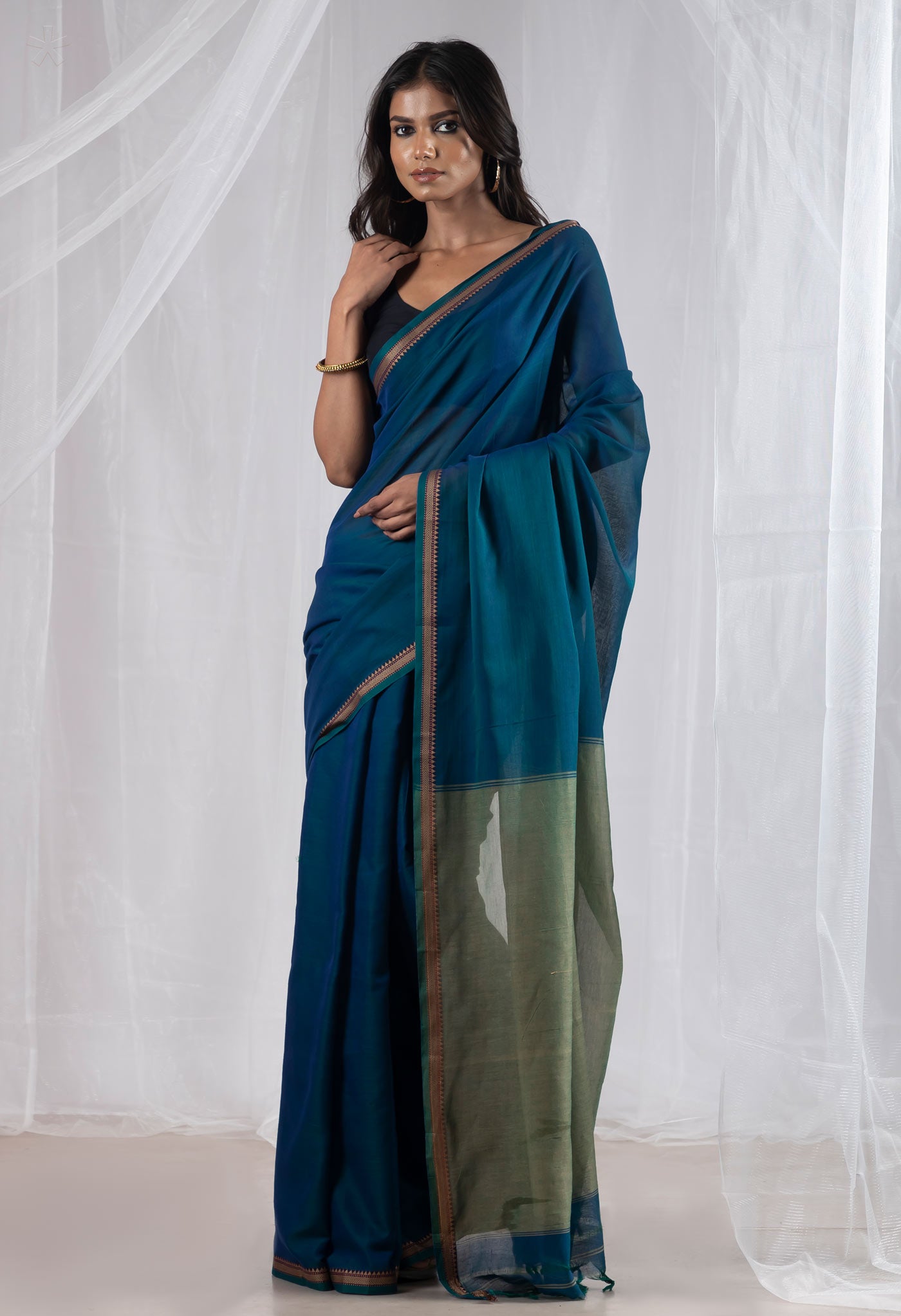 Peacock Blue Pure Handloom Narayani Cotton Saree
