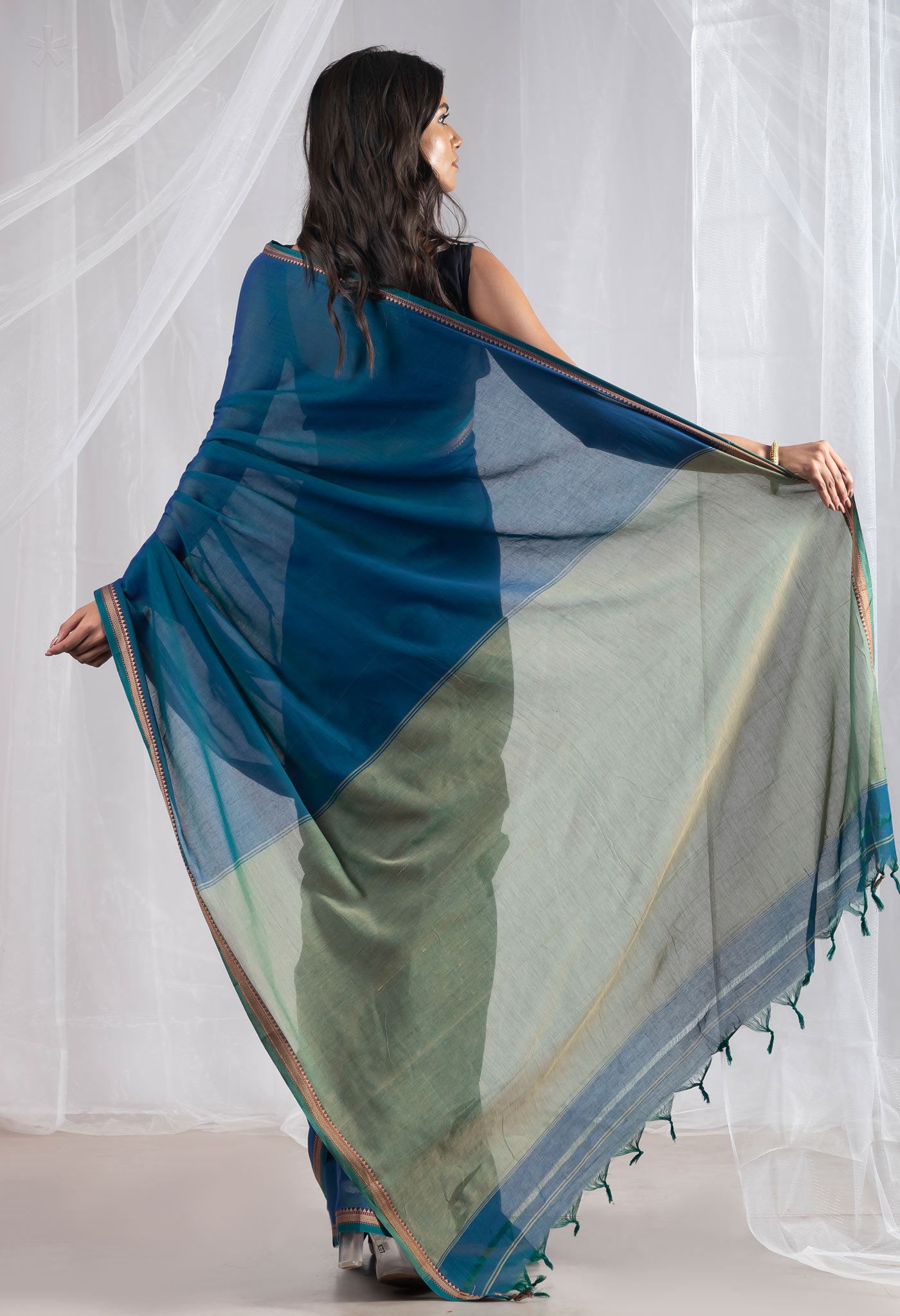 Peacock Blue Pure Handloom Narayani Cotton Saree
