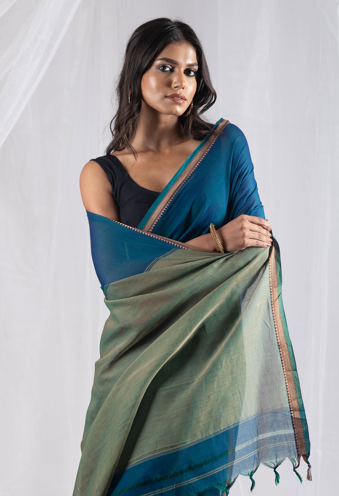 Peacock Blue Pure Handloom Narayani Cotton Saree