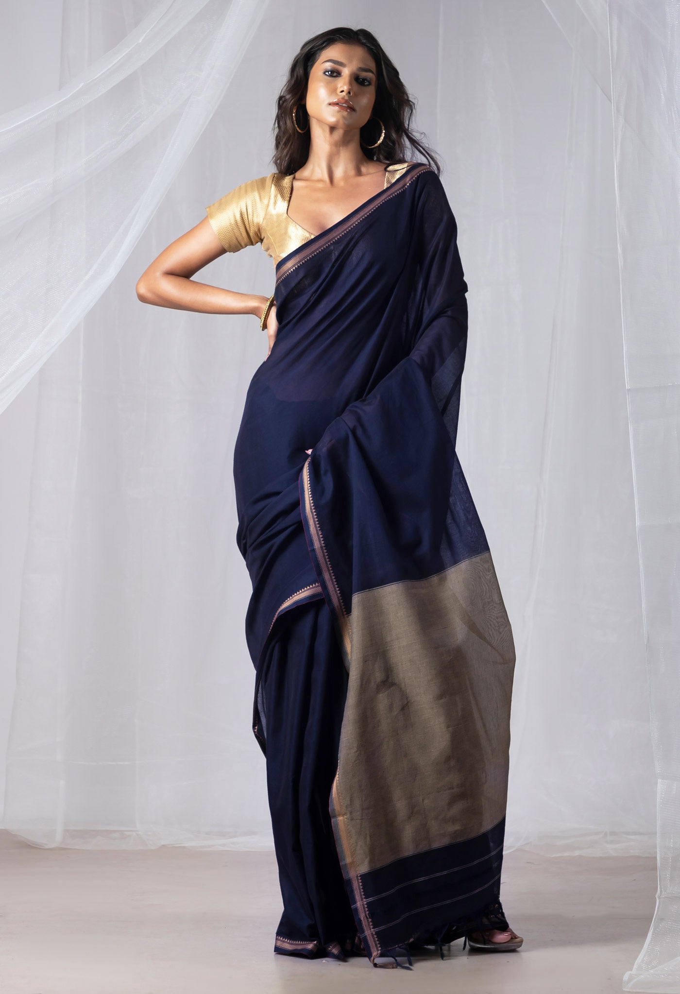 Black Pure Handloom Narayani Cotton Saree