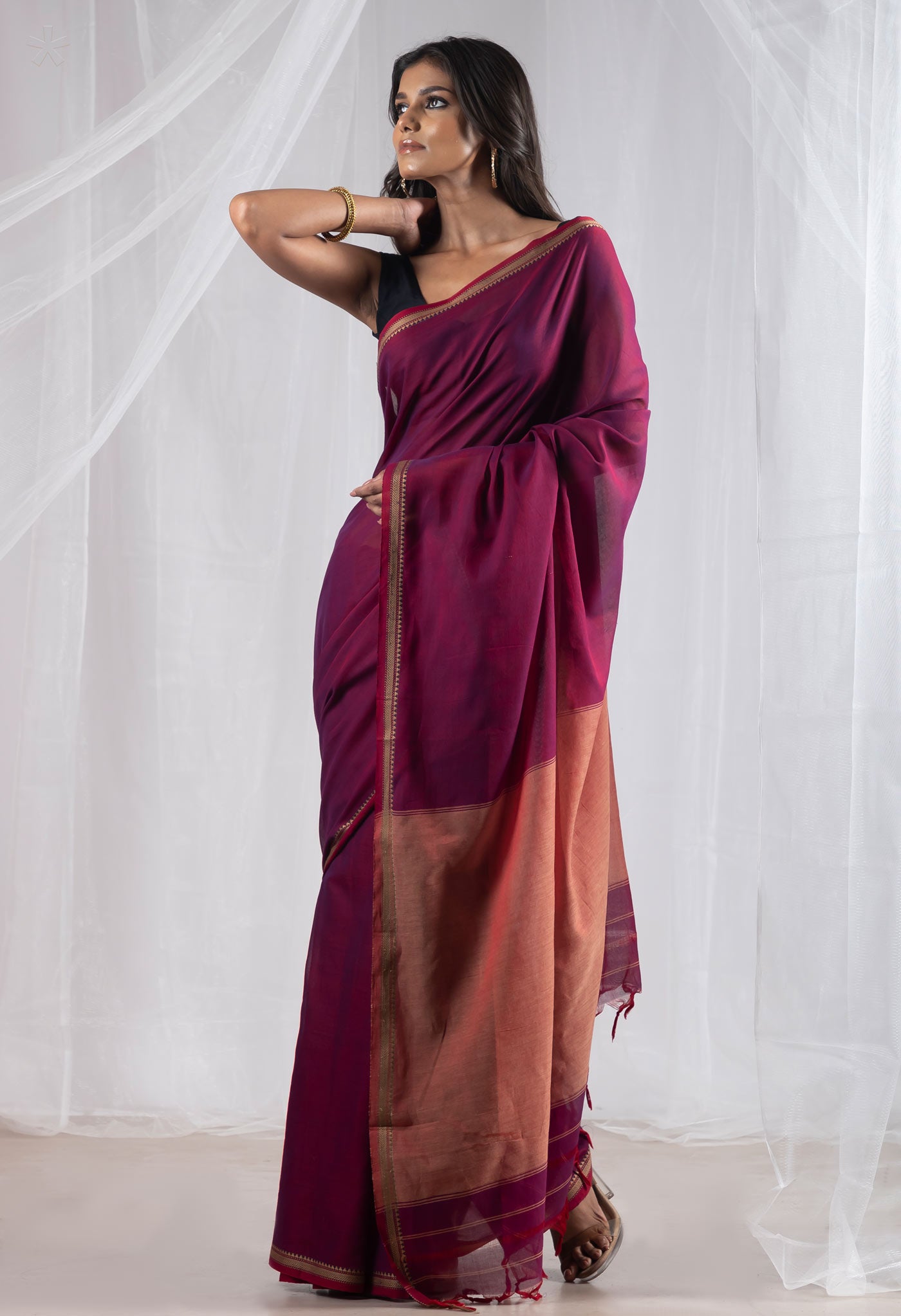 Dark Pink Pure Handloom Narayani Cotton Saree