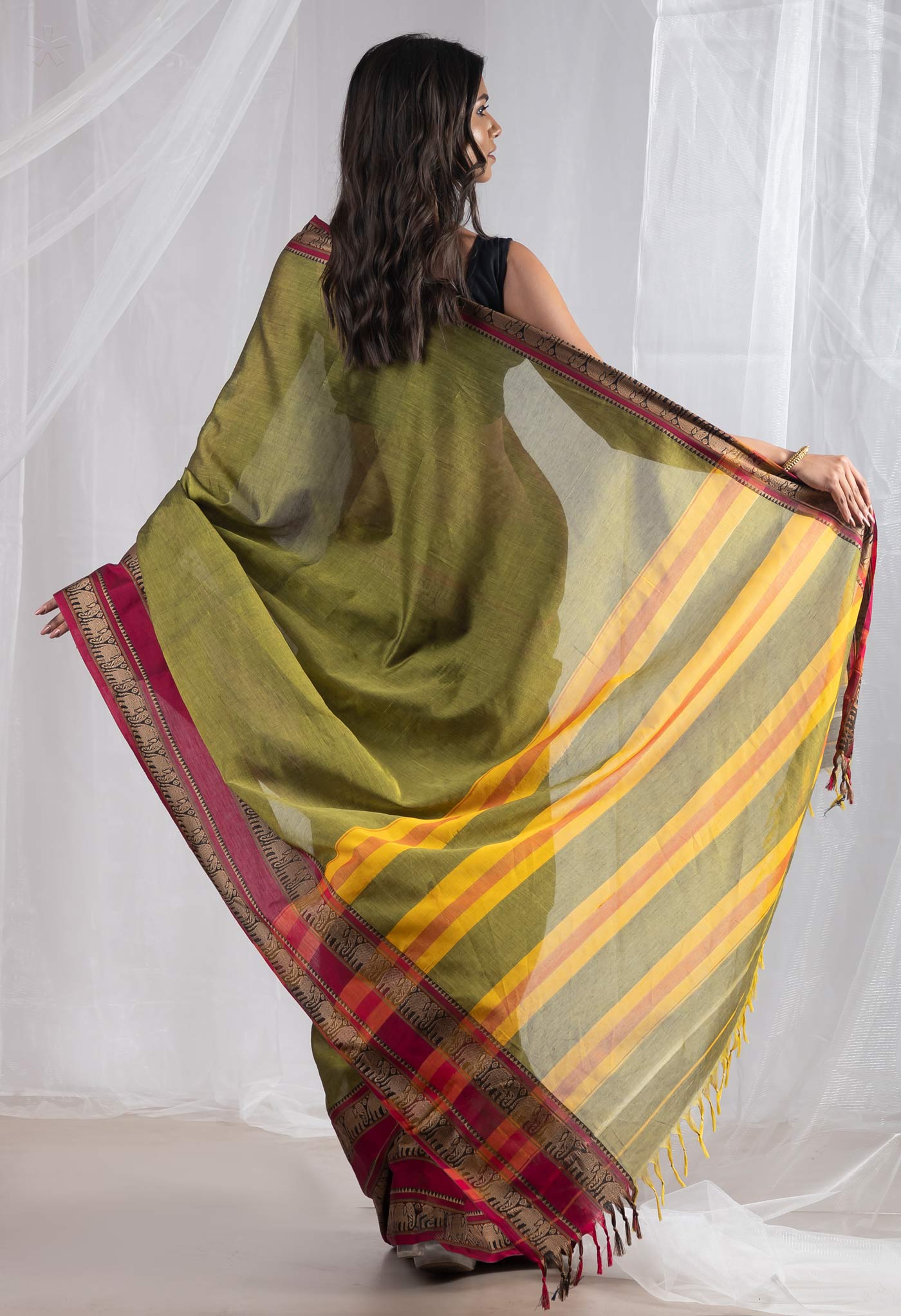 Mehndi Green  Pure Handloom Narayani Cotton Saree
