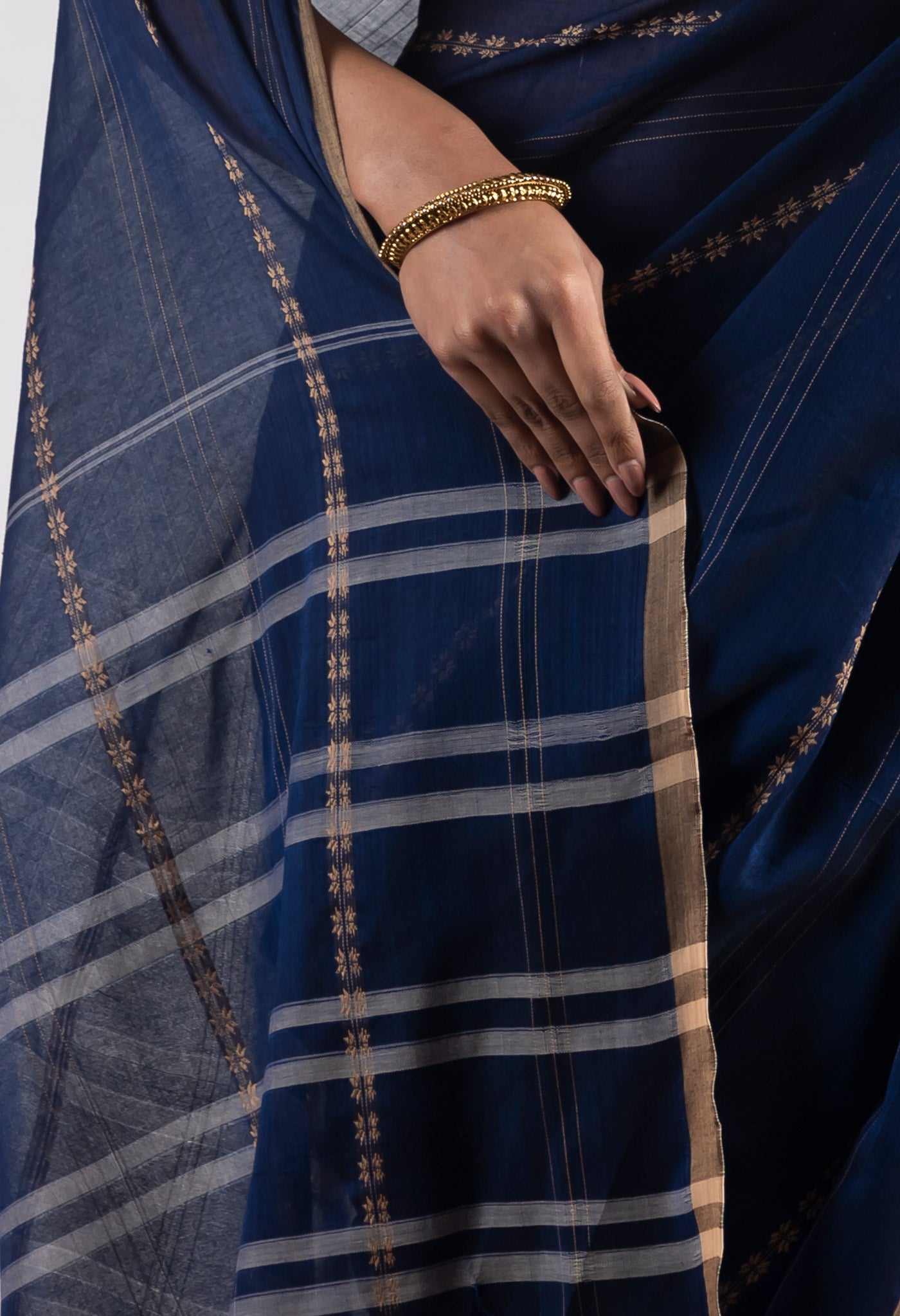 Navy Blue Pure Handloom Narayani Cotton Saree