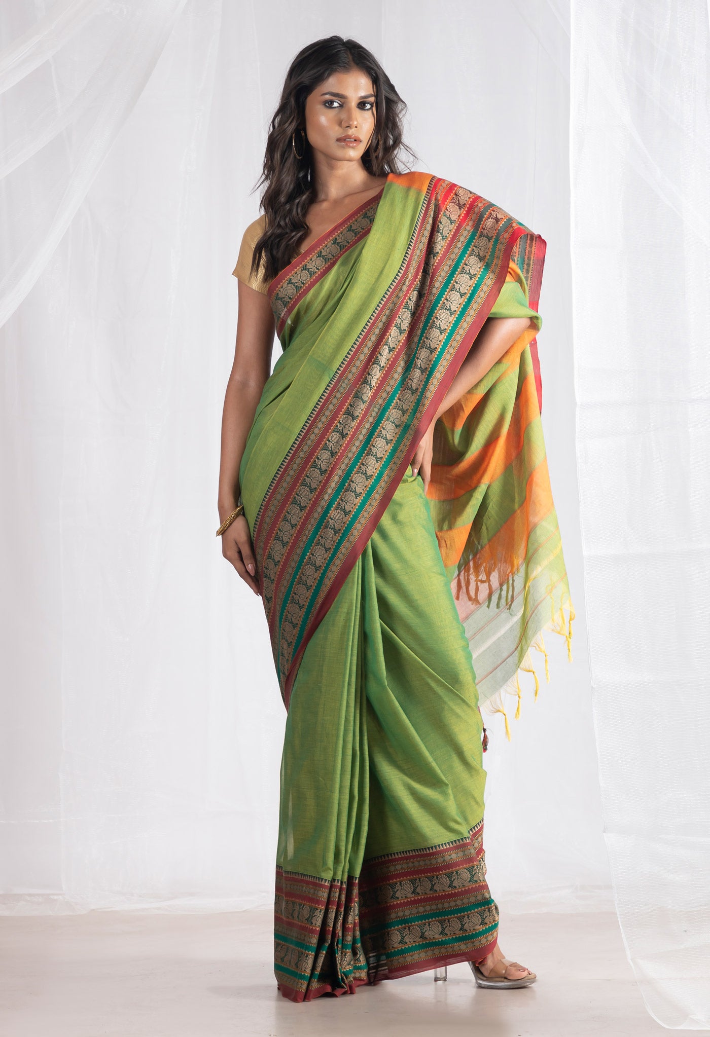 Light Green Pure Handloom Narayani Cotton Saree