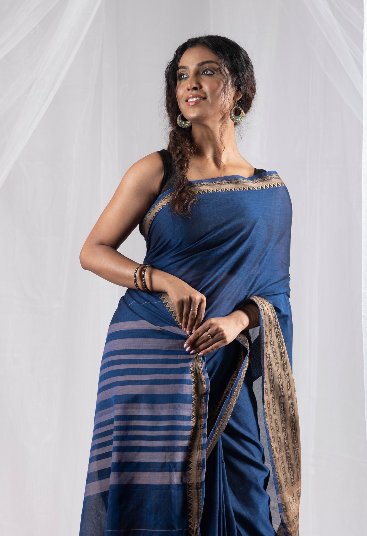 Blue Pure Handloom Narayani Cotton Saree