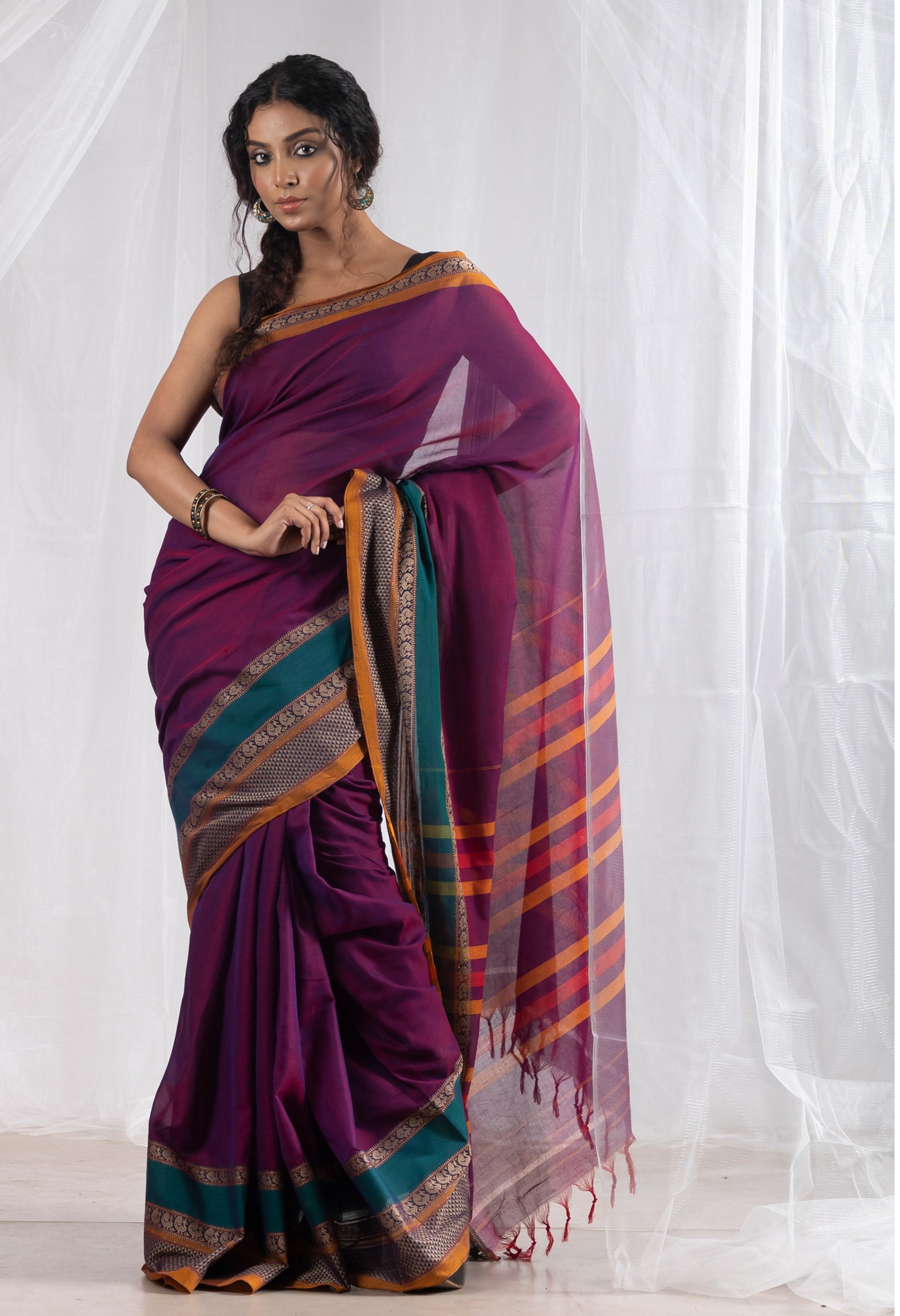 Purple Pure Handloom Narayani Cotton Saree