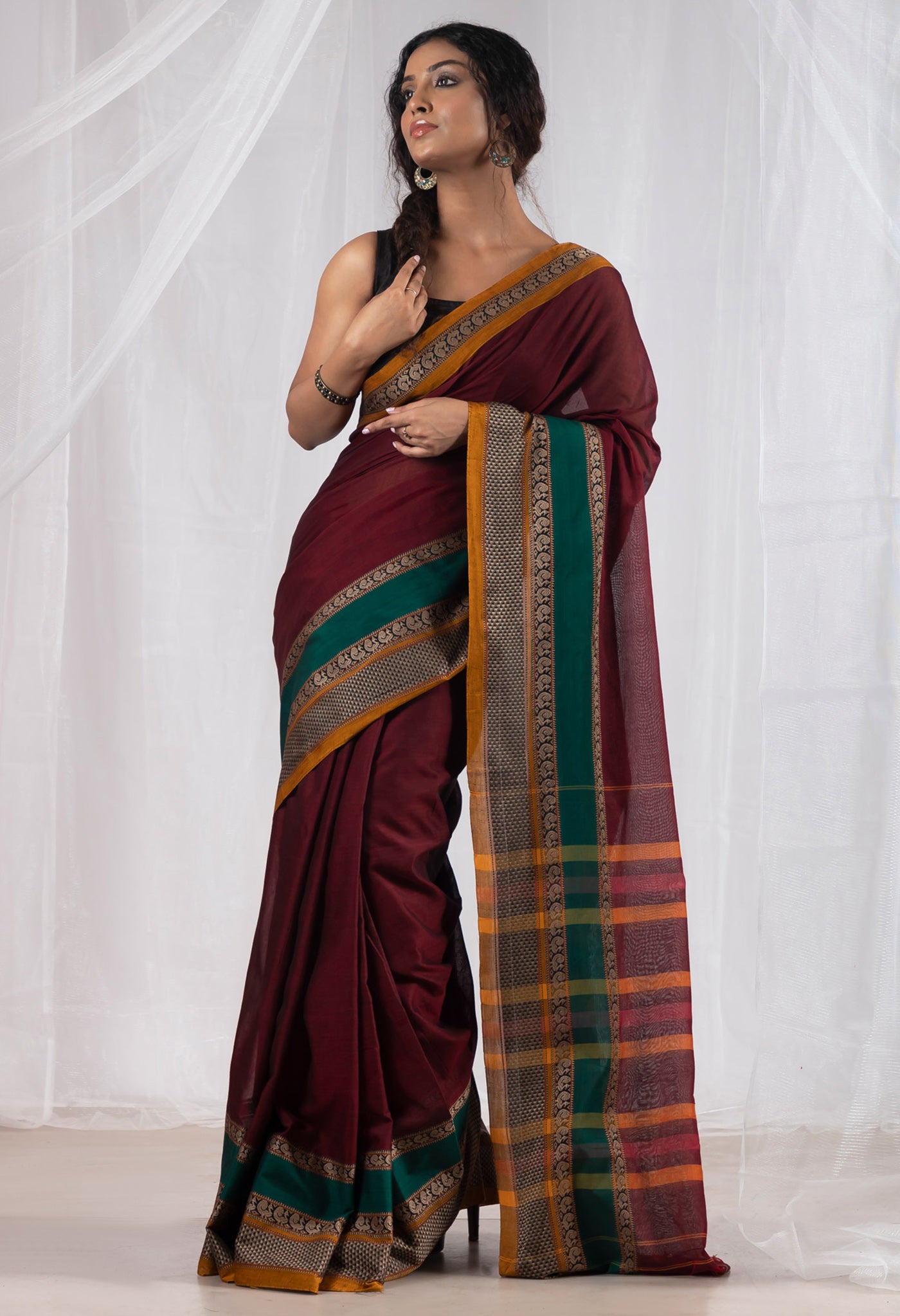 Maroon Pure Handloom Narayani Cotton Saree