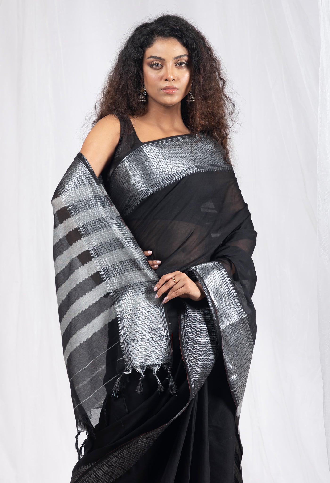 Black Pure Handloom Narayani Cotton Saree