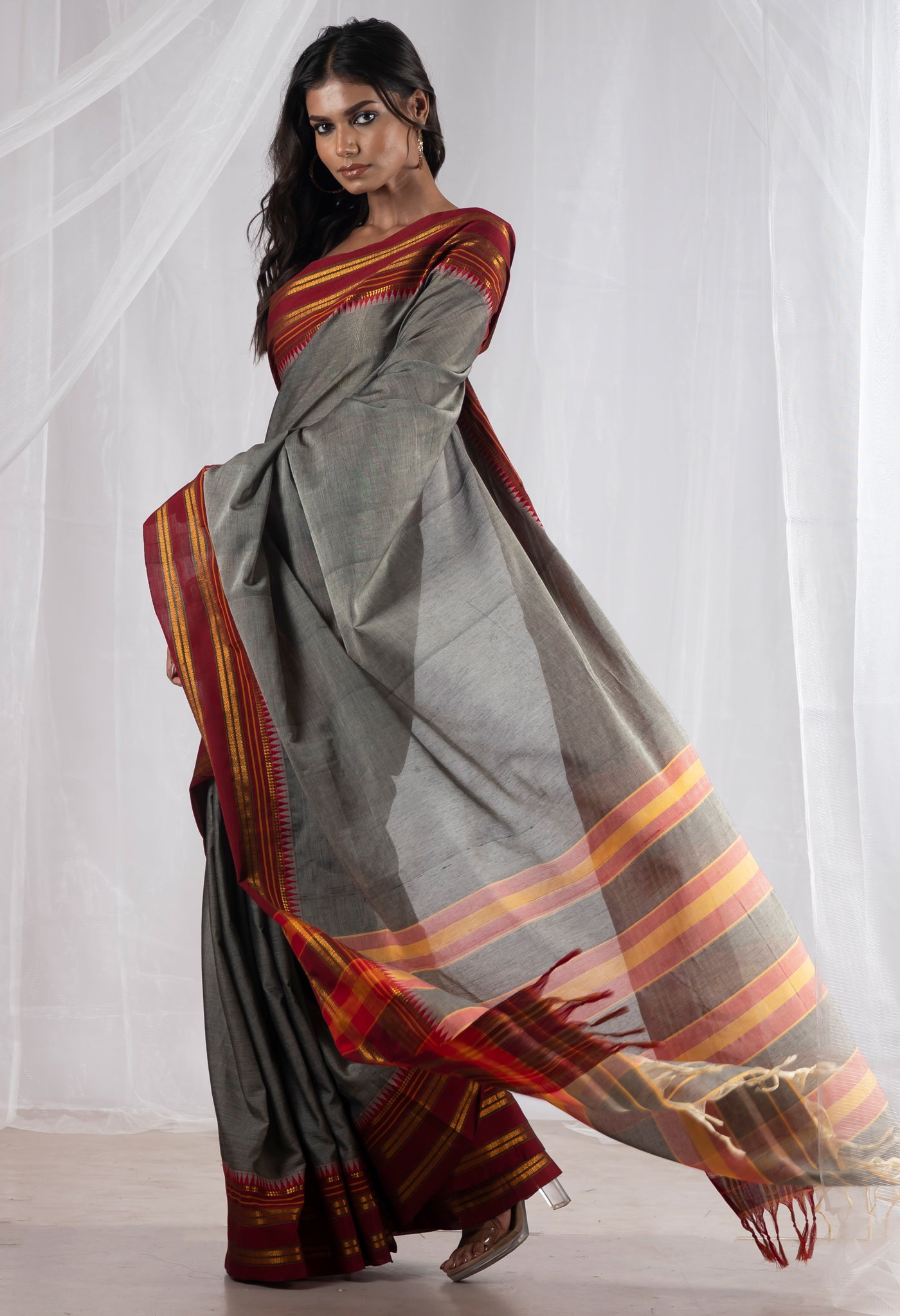 Grey Pure Handloom Narayani Cotton Saree