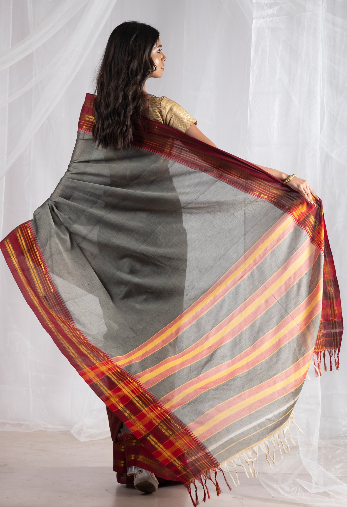 Grey Pure Handloom Narayani Cotton Saree