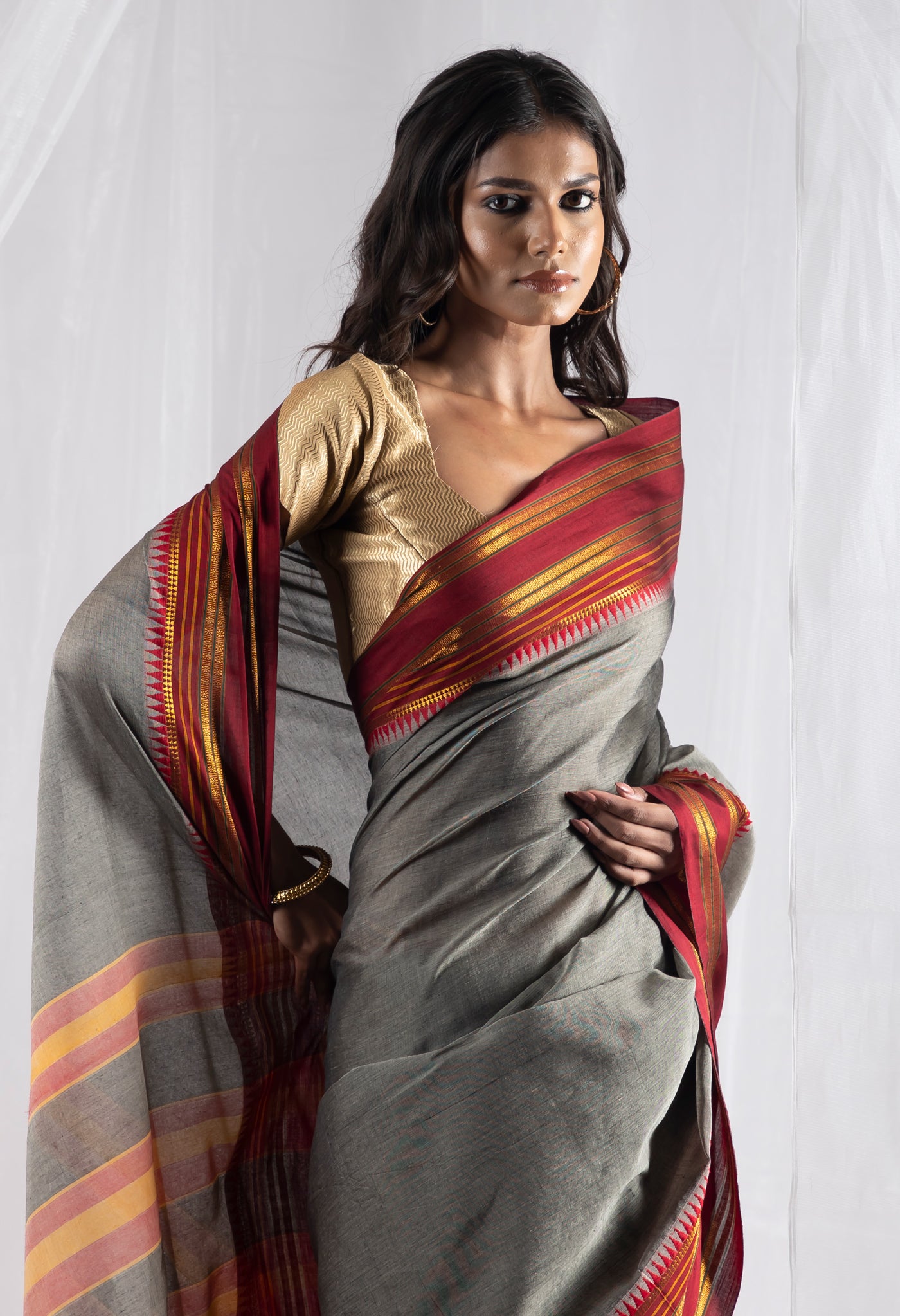 Grey Pure Handloom Narayani Cotton Saree