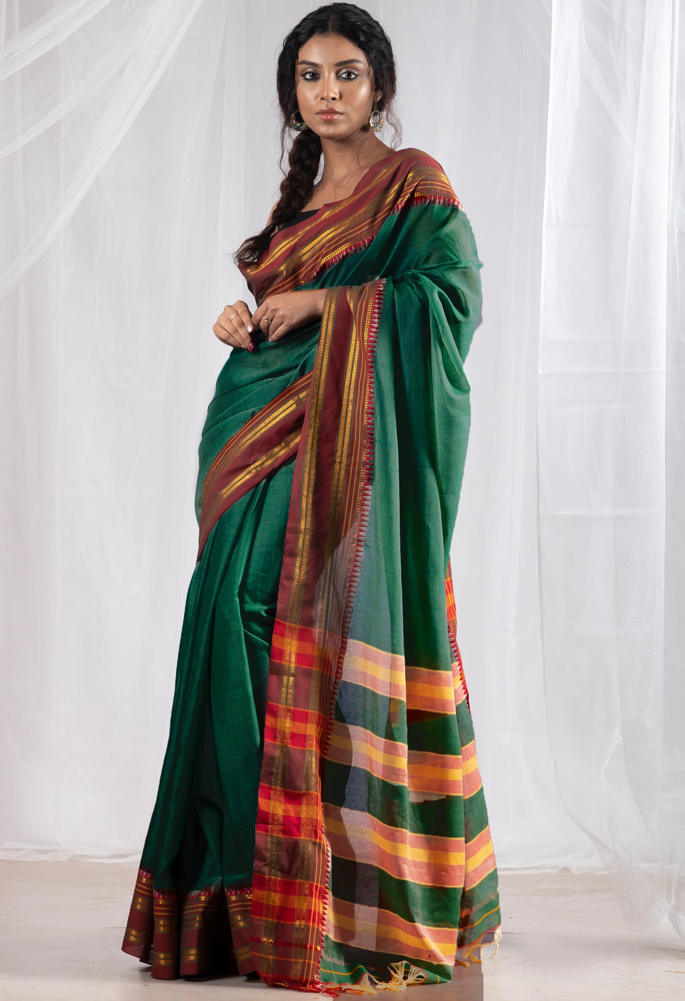 Dark Green Pure Handloom Narayani Cotton Saree