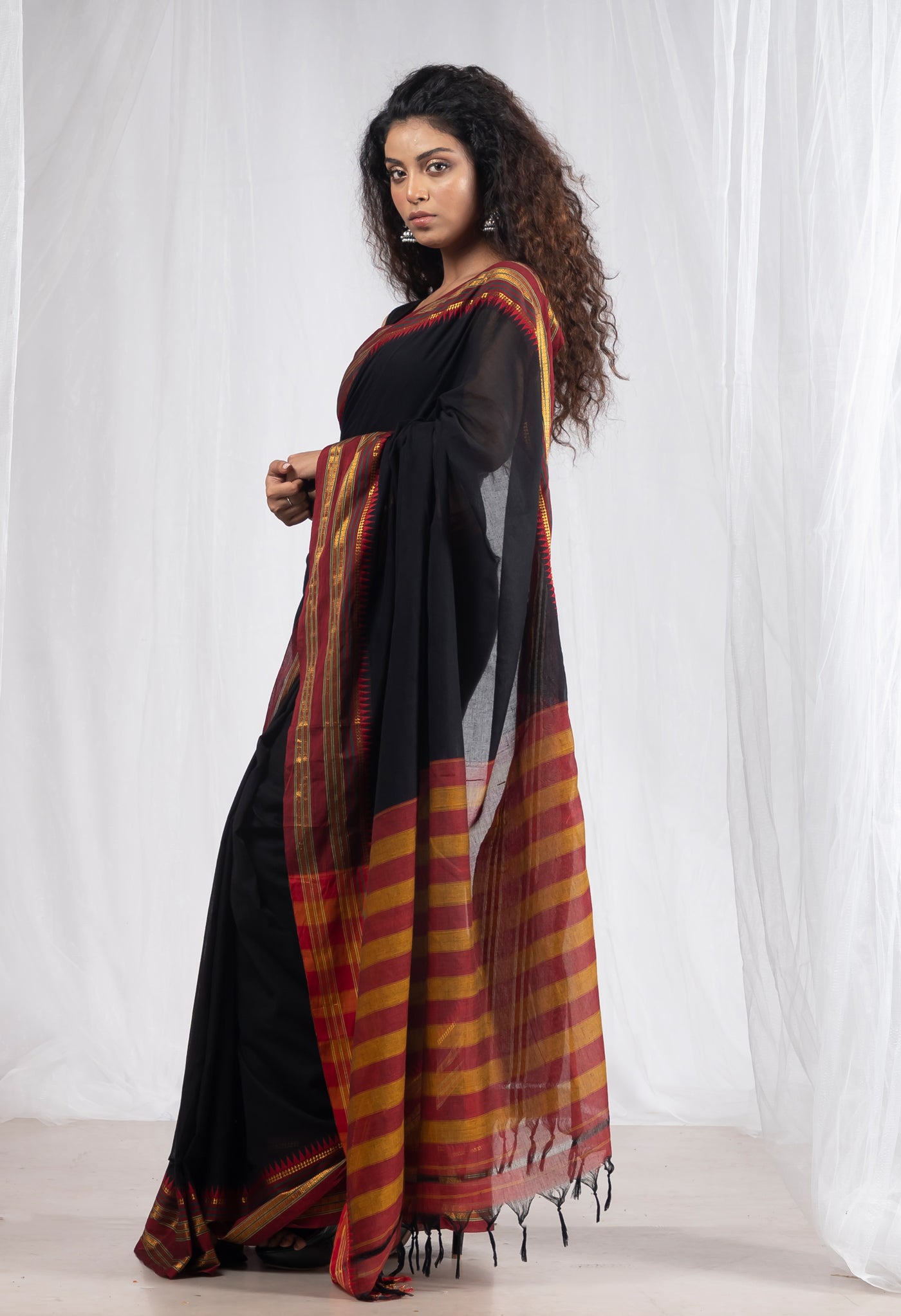 Black Pure Handloom Narayani Cotton Saree