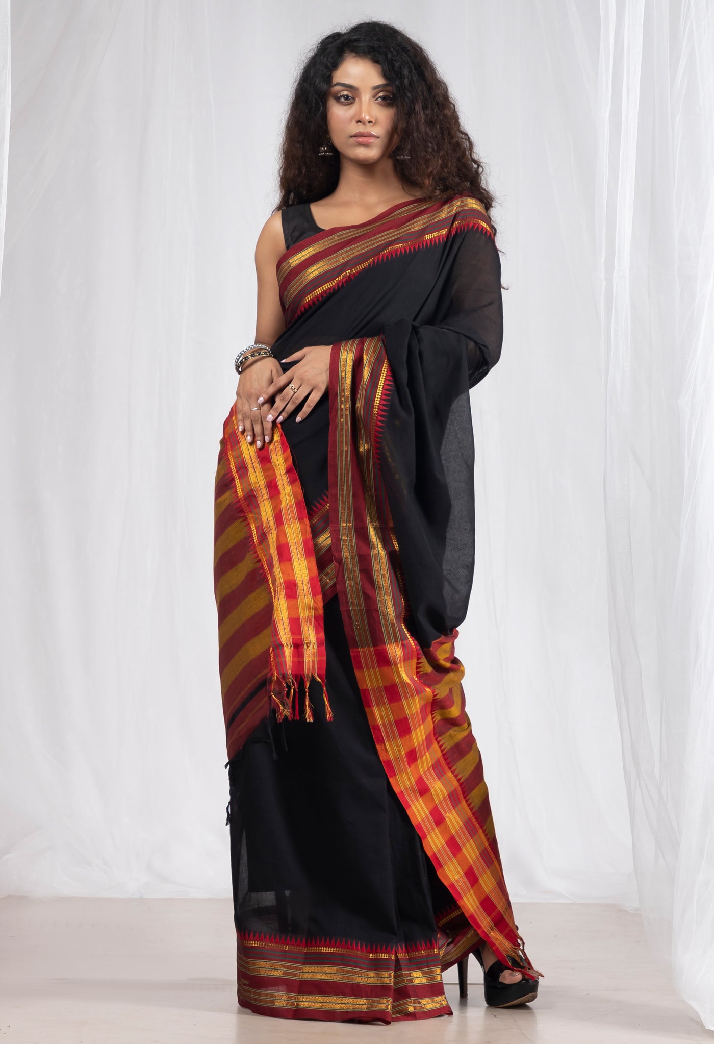 Black Pure Handloom Narayani Cotton Saree