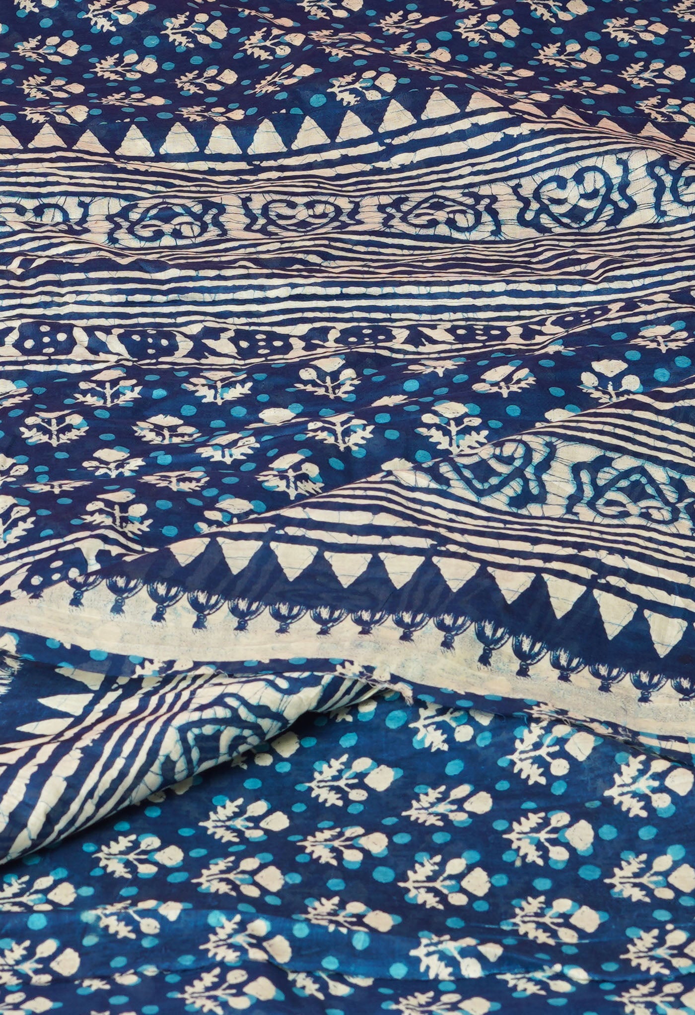 Blue Pure  Block Printed Soft Cotton Saree