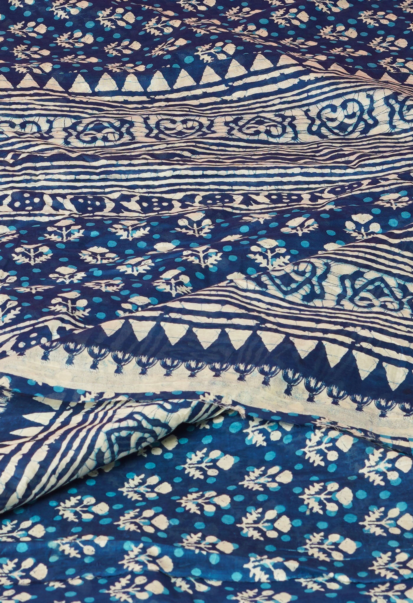 Blue Pure  Block Printed Soft Cotton Saree